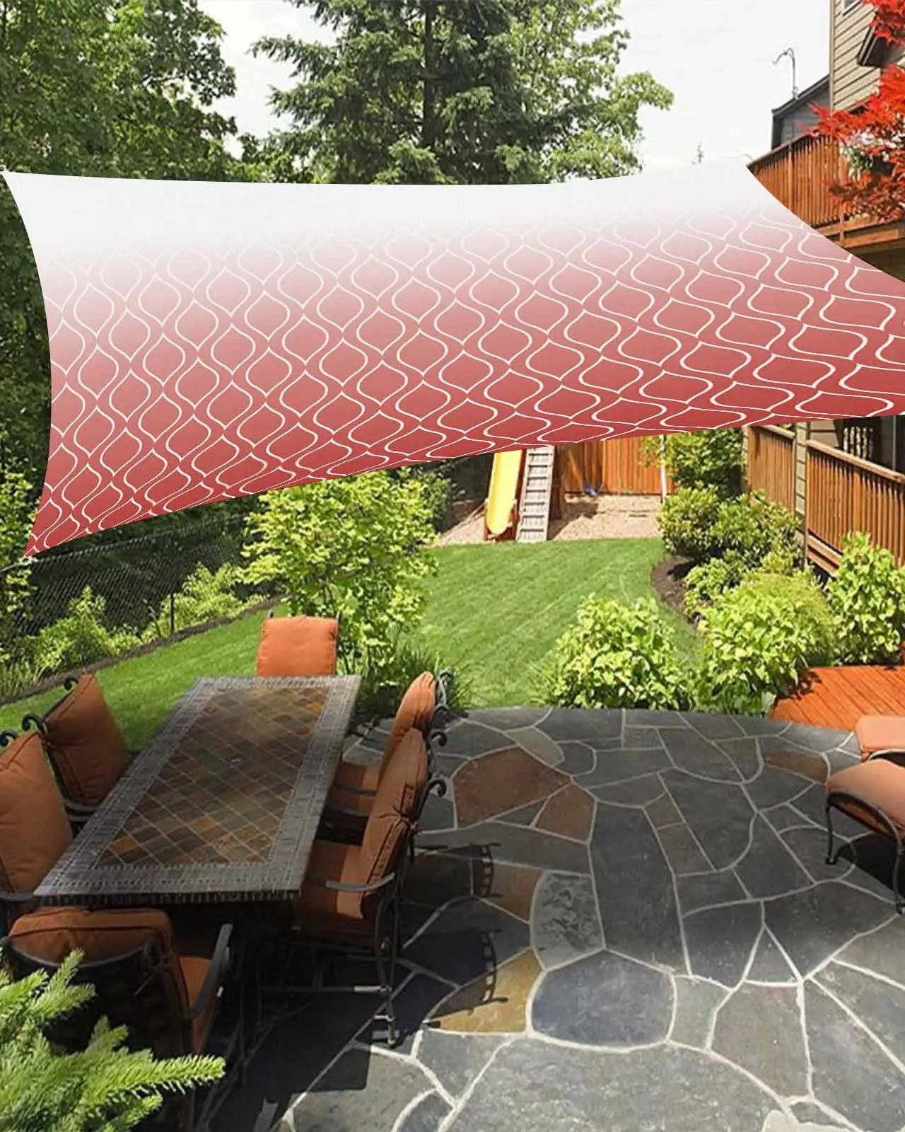 Sun Shade Sail 14x18Ft Red White Ombre Geometric Trellis Morrocan Uv Block Sunshade Canopy Outdoor Shade Cover Rectangle Shade Cloth For Patio Garden Yard Deck Pergola