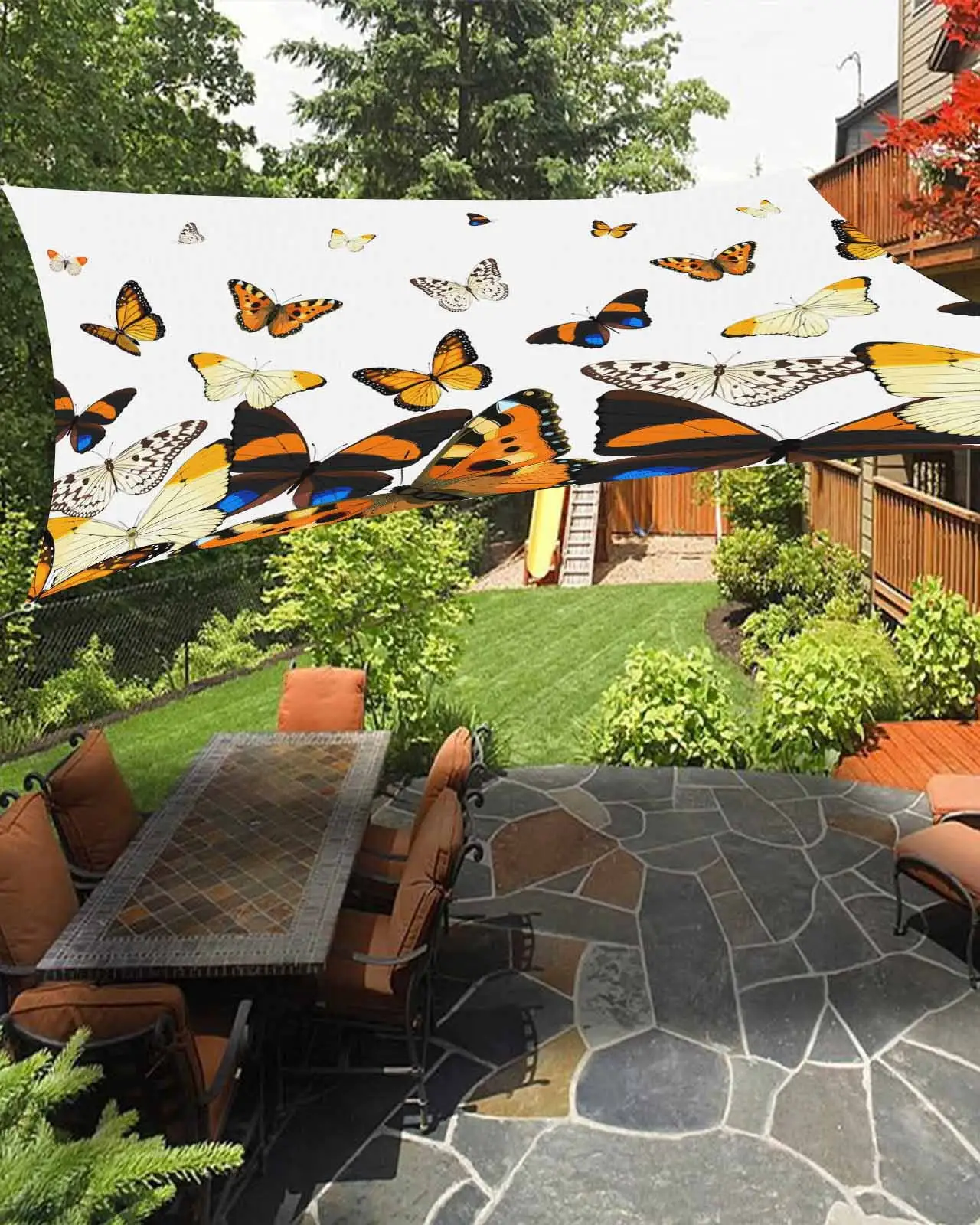 Sun Shade Sail 14x18Ft Rustic Farm Orang Golden Gradient Butterfly Uv Block Sunshade Canopy Outdoor Shade Cover Rectangle Shade Cloth For Patio Garden Yard Deck Pergola