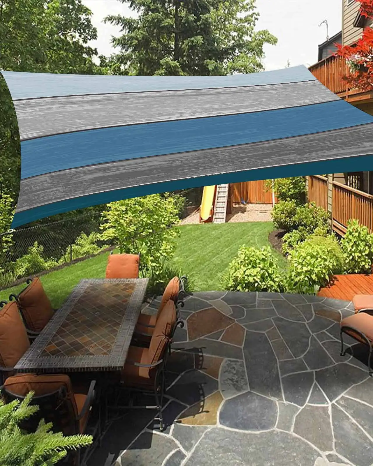 Sun Shade Sail 14x18Ft Rustic Farm Wood Gradient Blue Grey Uv Block Sunshade Canopy Outdoor Shade Cover Rectangle Shade Cloth For Patio Garden Yard Deck Pergola