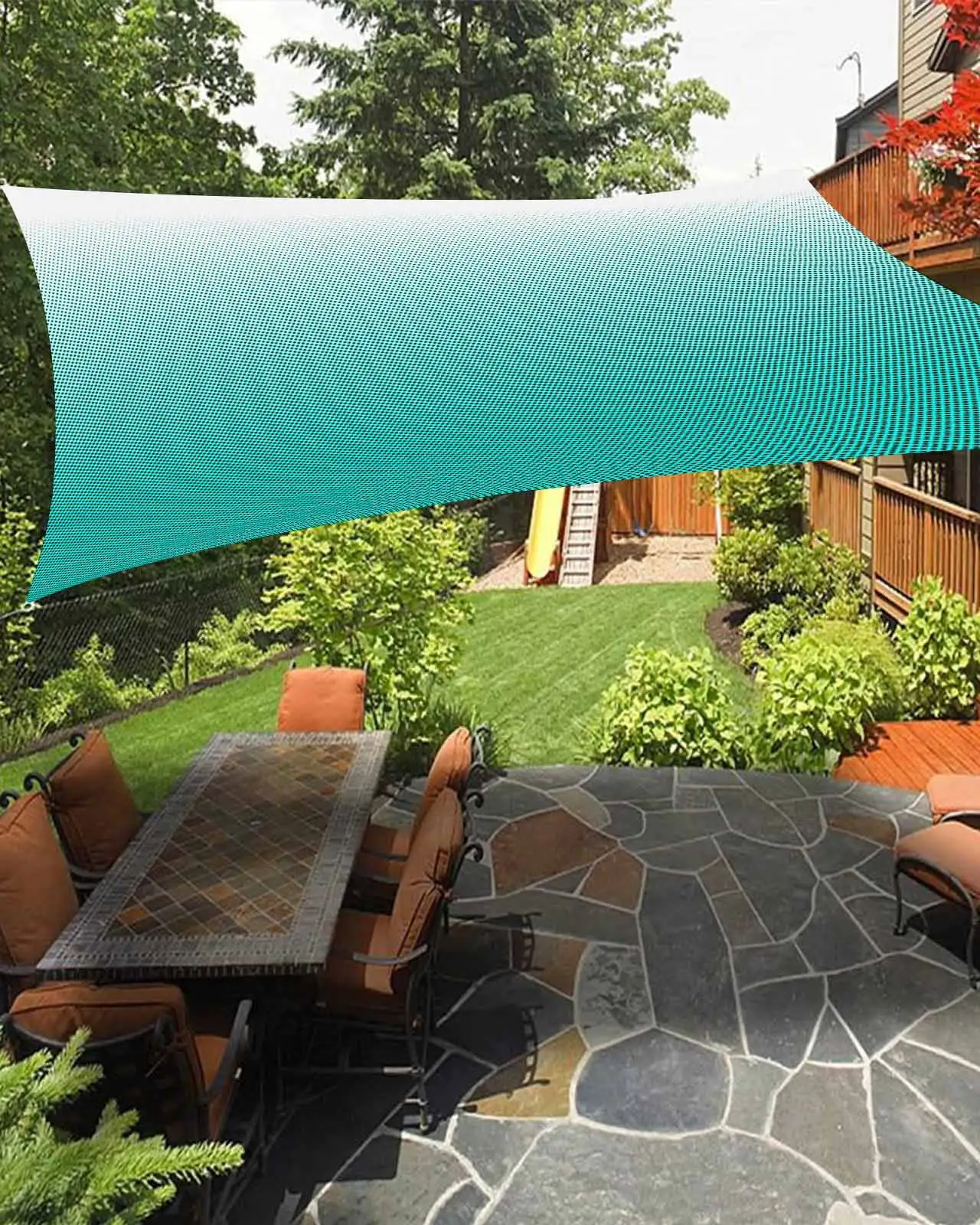 Sun Shade Sail 14x18Ft Solid Gradient Polka Dot Turquoise Uv Block Sunshade Canopy Outdoor Shade Cover Rectangle Shade Cloth For Patio Garden Yard Deck Pergola