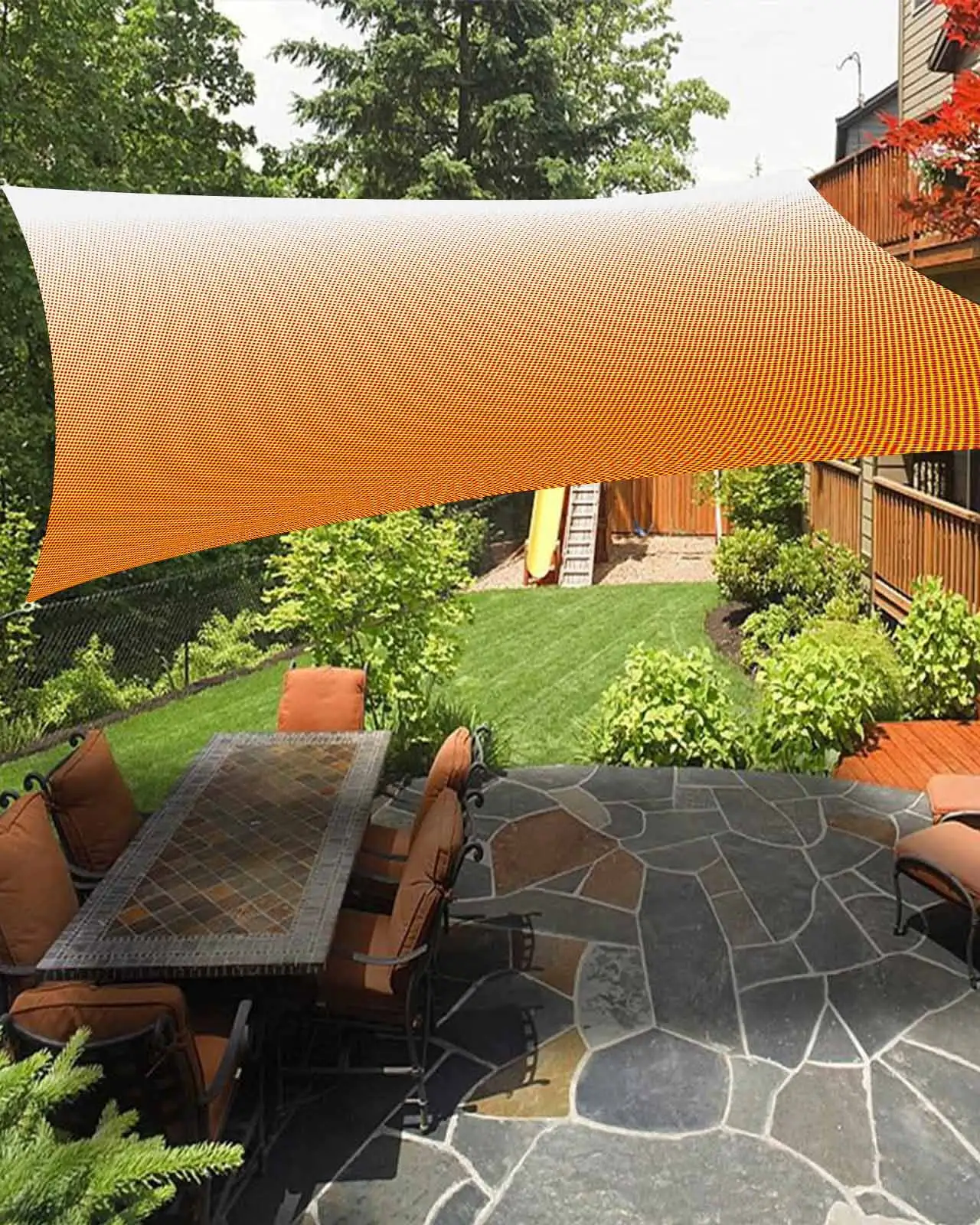 Sun Shade Sail 14x18Ft Solid Gradient Wave Orange Dot Uv Block Sunshade Canopy Outdoor Shade Cover Rectangle Shade Cloth For Patio Garden Yard Deck Pergola