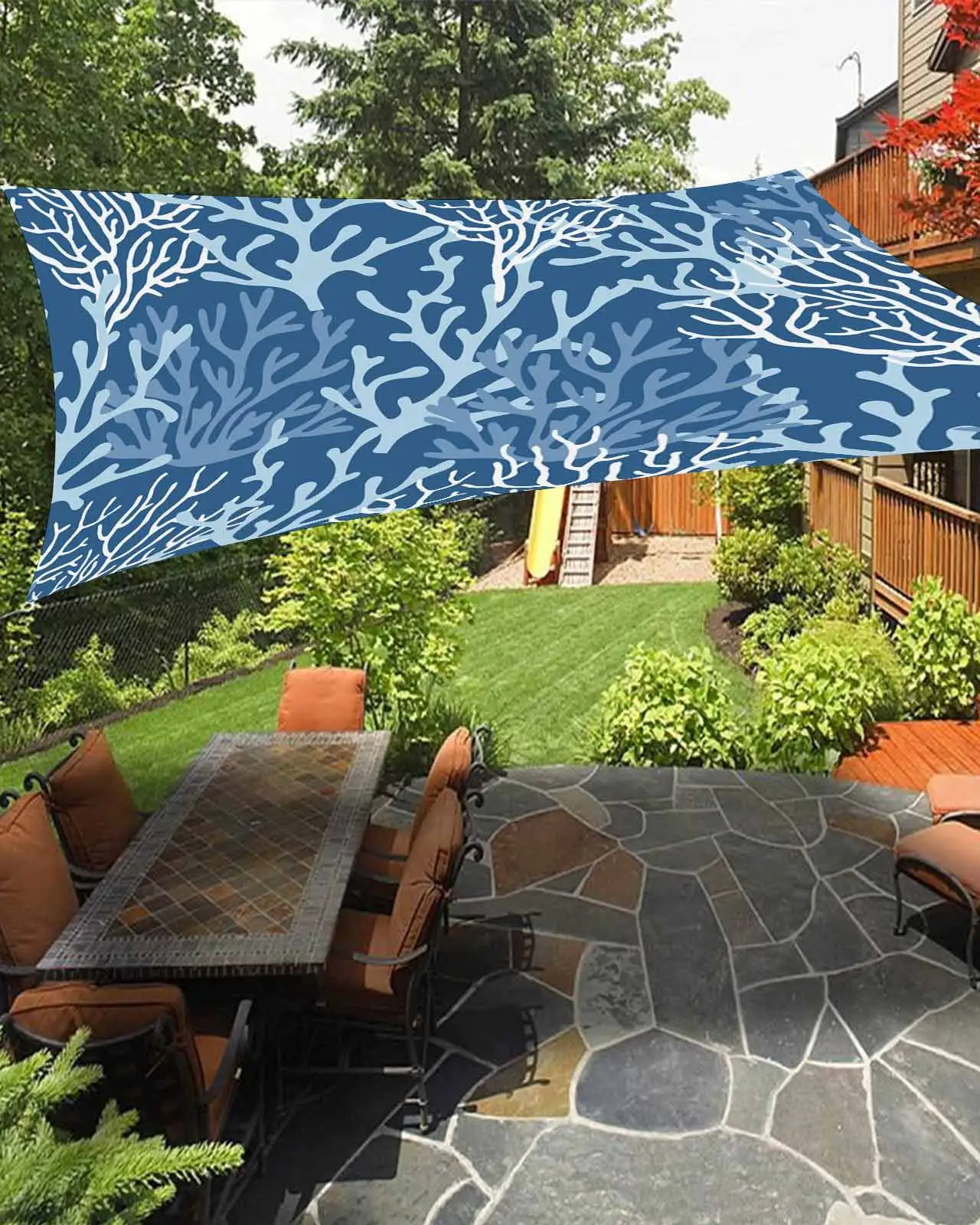 Sun Shade Sail 14x18Ft Summer Gradient Dark Blue Ocean Coral Coastal Uv Block Sunshade Canopy Outdoor Shade Cover Rectangle Shade Cloth For Patio Garden Yard Deck Pergola