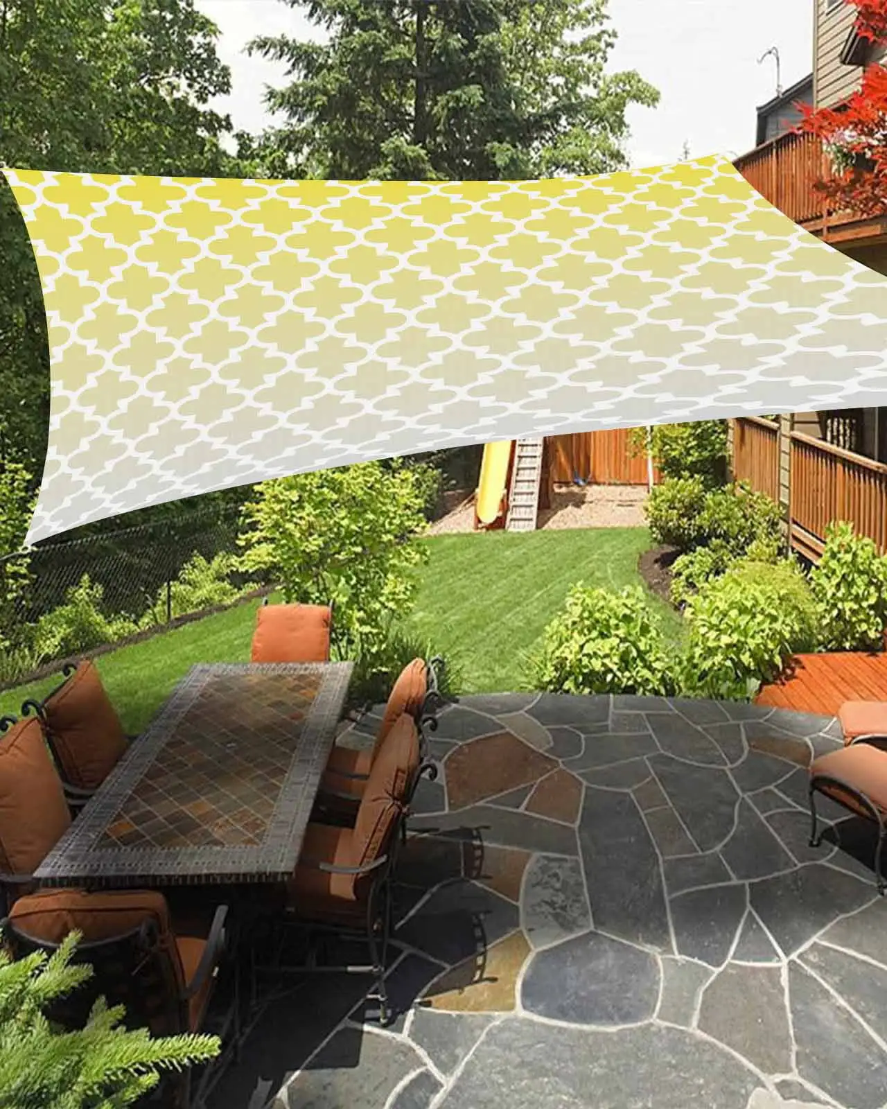 Sun Shade Sail 14x18Ft Yellow Grey Gradient Retro Morocco Pattern Uv Block Sunshade Canopy Outdoor Shade Cover Rectangle Shade Cloth For Patio Garden Yard Deck Pergola