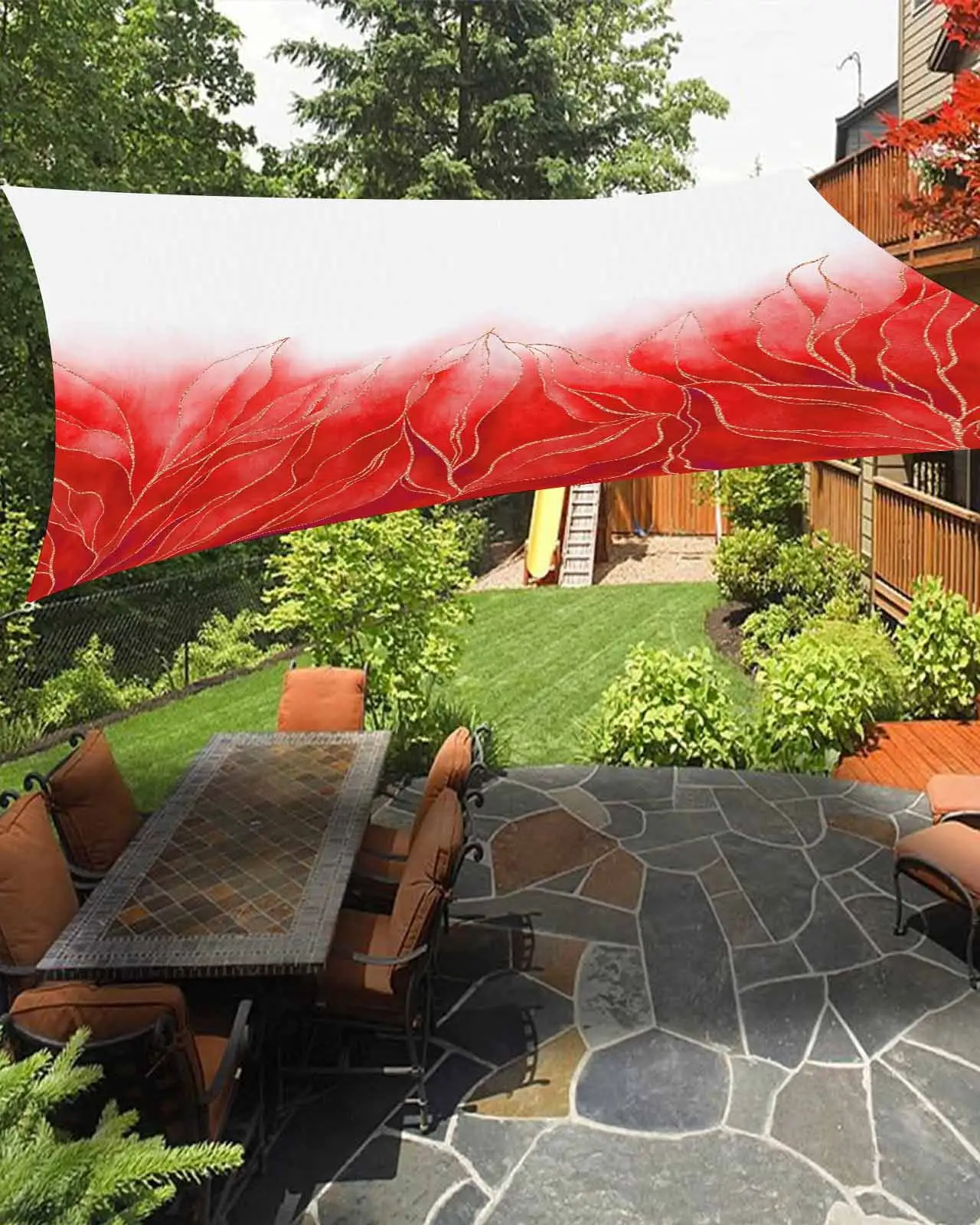 Sun Shade Sail 6.5x10Ft Abstract Geometric Leaves Red Uv Block Sunshade Canopy Outdoor Shade Cover Rectangle Shade Cloth For Patio Garden Yard Deck Pergola