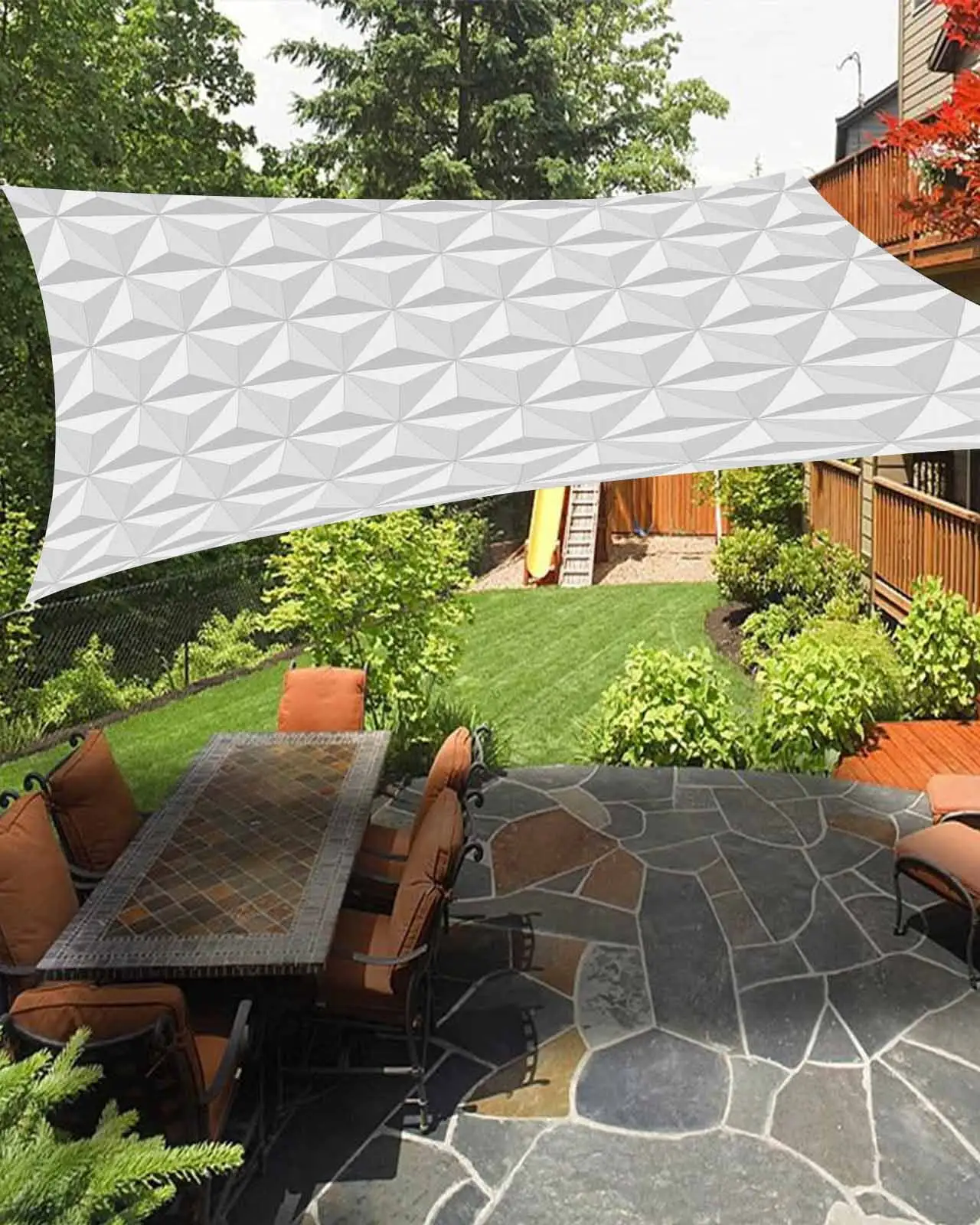 Sun Shade Sail 6.5x10Ft Abstract Geometric Triangle Gradient Gray Uv Block Sunshade Canopy Outdoor Shade Cover Rectangle Shade Cloth For Patio Garden Yard Deck Pergola