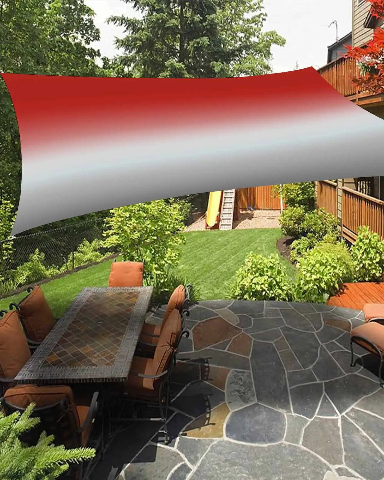 Sun Shade Sail 6.5x10Ft Abstract Red and Grey Gradient Uv Block Sunshade Canopy Outdoor Shade Cover Rectangle Shade Cloth For Patio Garden Yard Deck Pergola