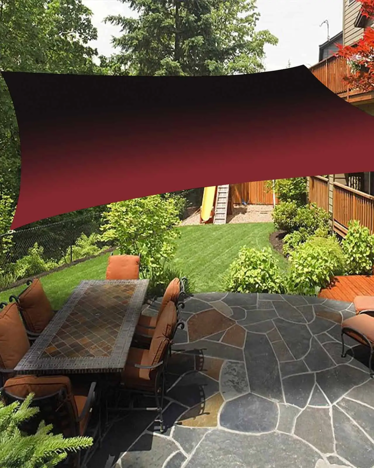 Sun Shade Sail 6.5x10Ft Black Red Gradient Uv Block Sunshade Canopy Outdoor Shade Cover Rectangle Shade Cloth For Patio Garden Yard Deck Pergola