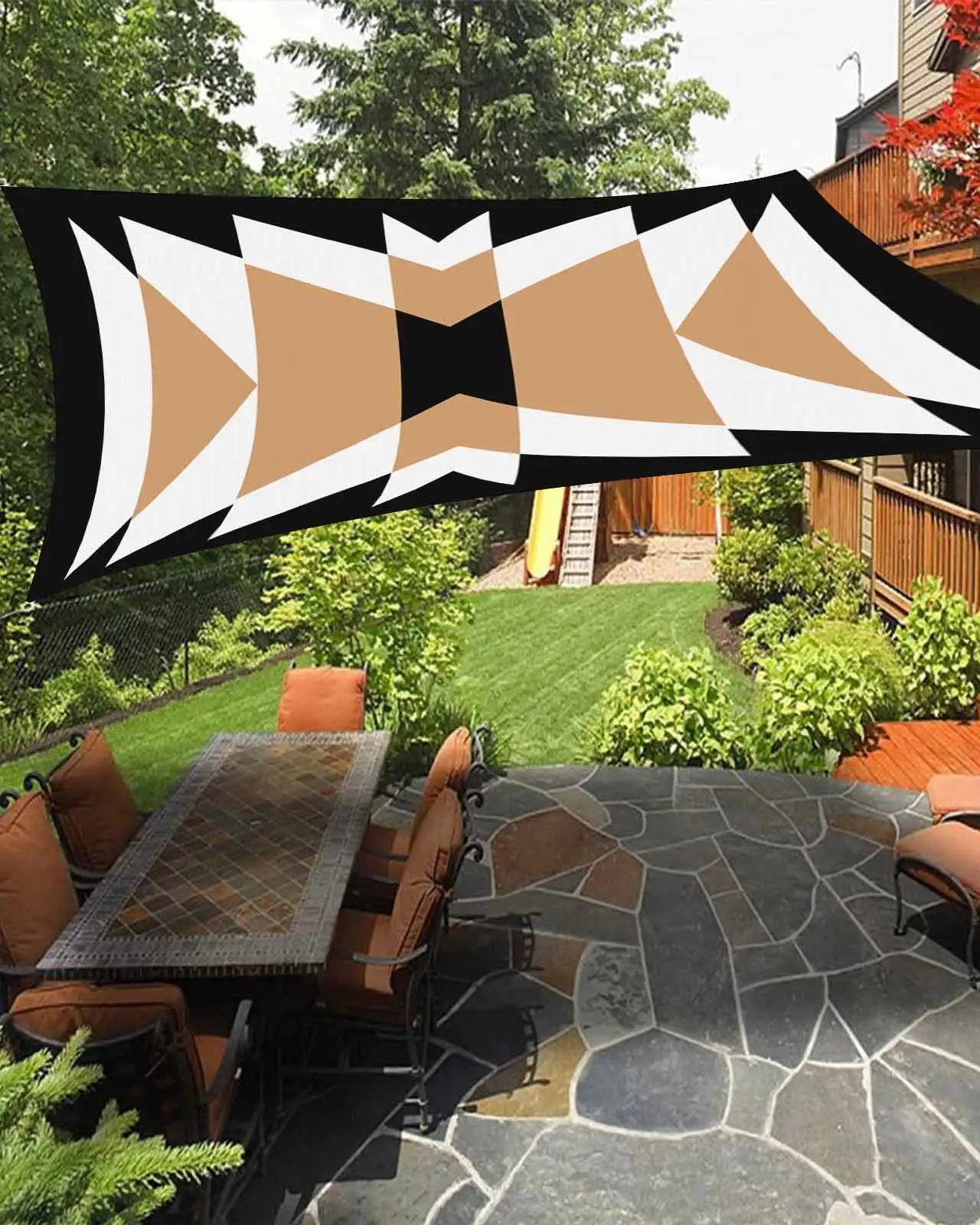 Sun Shade Sail 6.5x10Ft Boho Brown White Black Geometric Moroccan Rustic Farmhouse Uv Block Sunshade Canopy Outdoor Shade Cover Rectangle Shade Cloth For Patio Garden Yard Deck Pergola