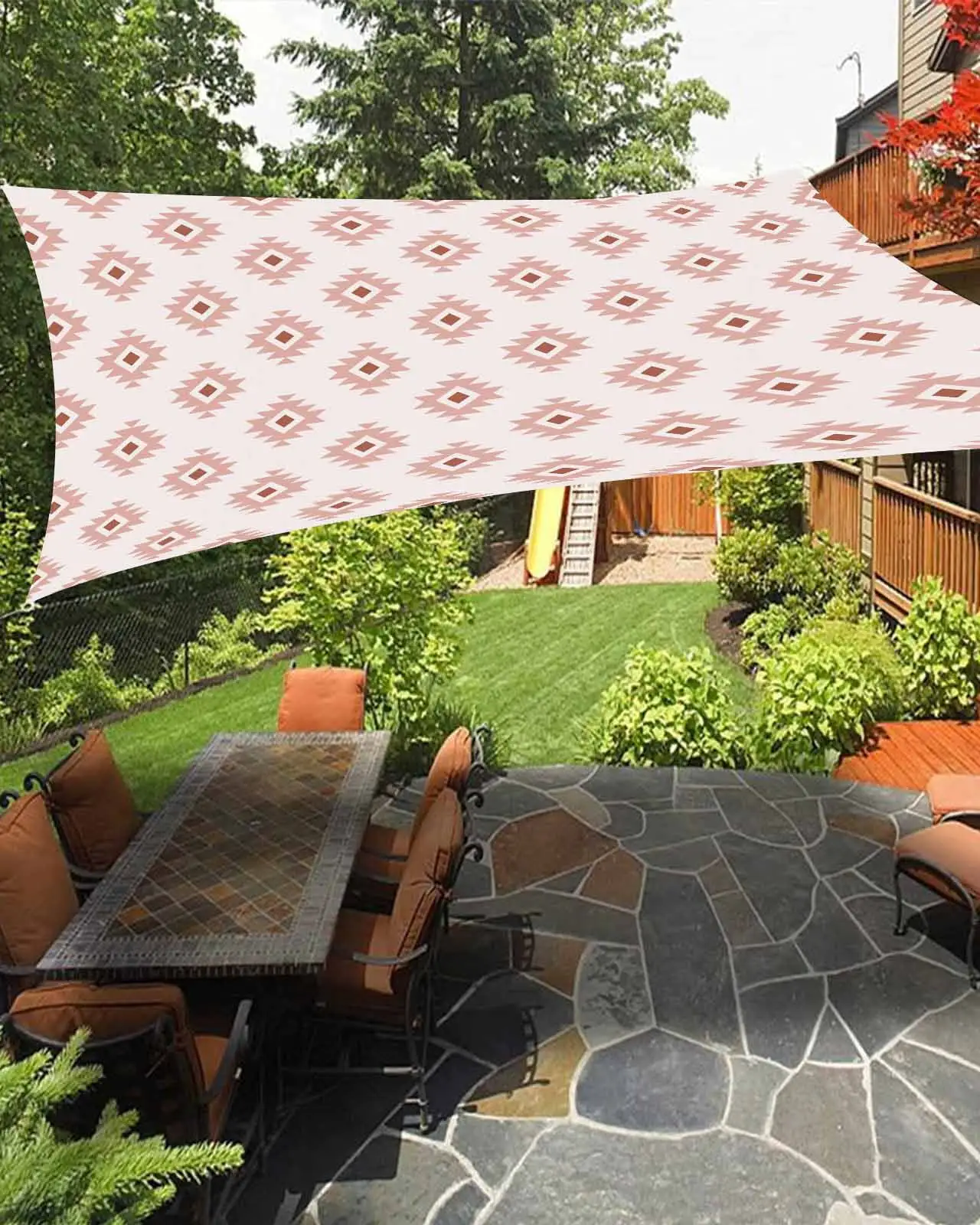 Sun Shade Sail 6.5x10Ft Boho Moroccan Brown Geometric Uv Block Sunshade Canopy Outdoor Shade Cover Rectangle Shade Cloth For Patio Garden Yard Deck Pergola