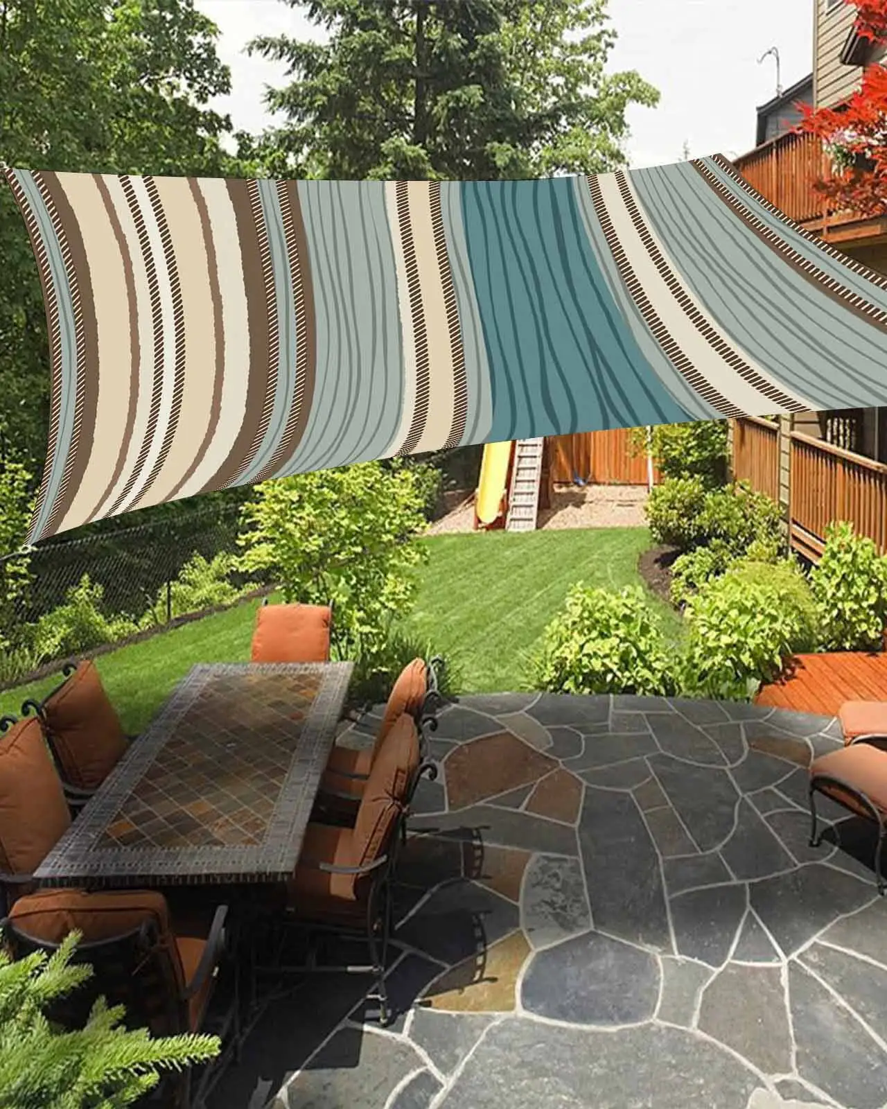 Sun Shade Sail 6.5x10Ft Boho Style Stripe Vertical Stripe Uv Block Sunshade Canopy Outdoor Shade Cover Rectangle Shade Cloth For Patio Garden Yard Deck Pergola