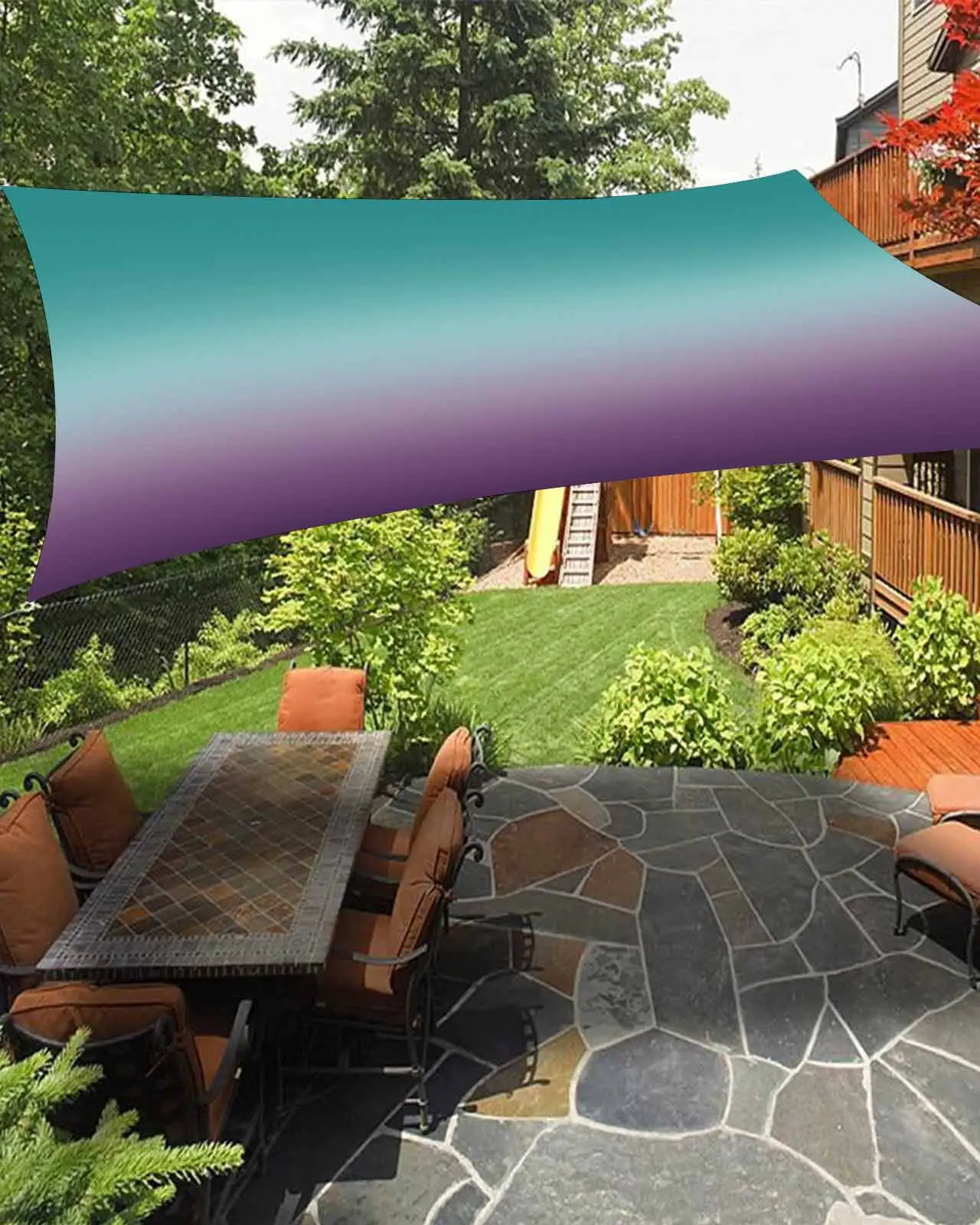 Sun Shade Sail 6.5x10Ft Cyan Turquoise Purple Gridient Uv Block Sunshade Canopy Outdoor Shade Cover Rectangle Shade Cloth For Patio Garden Yard Deck Pergola