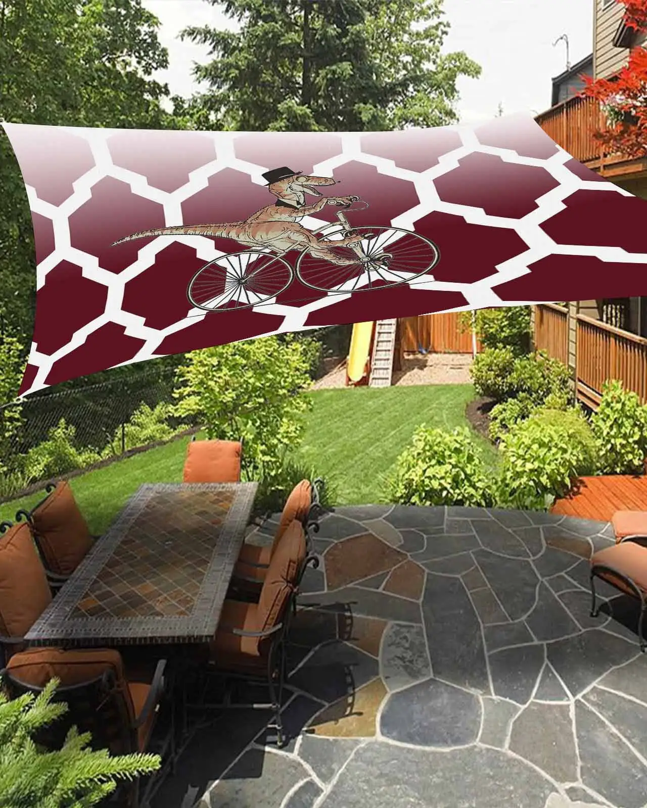 Sun Shade Sail 6.5x10Ft Dinosaur With Moroccan Texture Burgundy Gradient Uv Block Sunshade Canopy Outdoor Shade Cover Rectangle Shade Cloth For Patio Garden Yard Deck Pergola