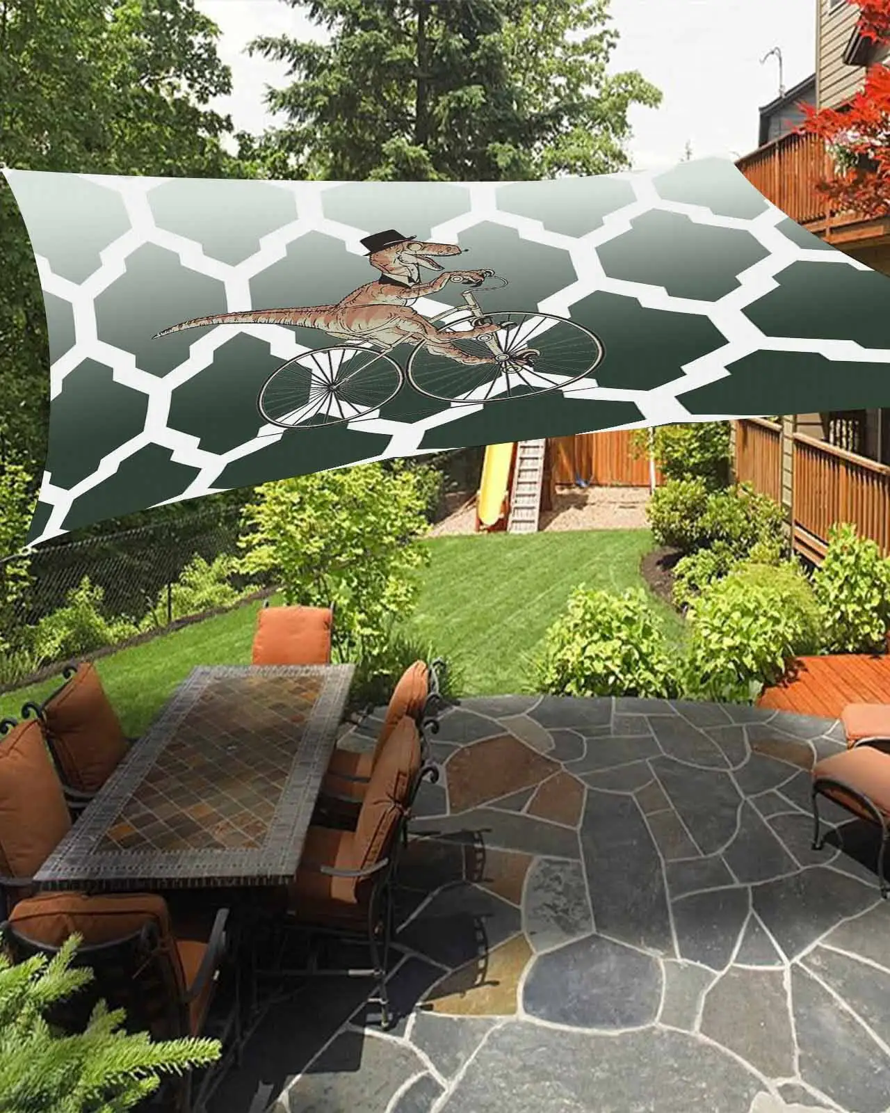 Sun Shade Sail 6.5x10Ft Dinosaur With Moroccan Texture Sage Green Gradient Uv Block Sunshade Canopy Outdoor Shade Cover Rectangle Shade Cloth For Patio Garden Yard Deck Pergola