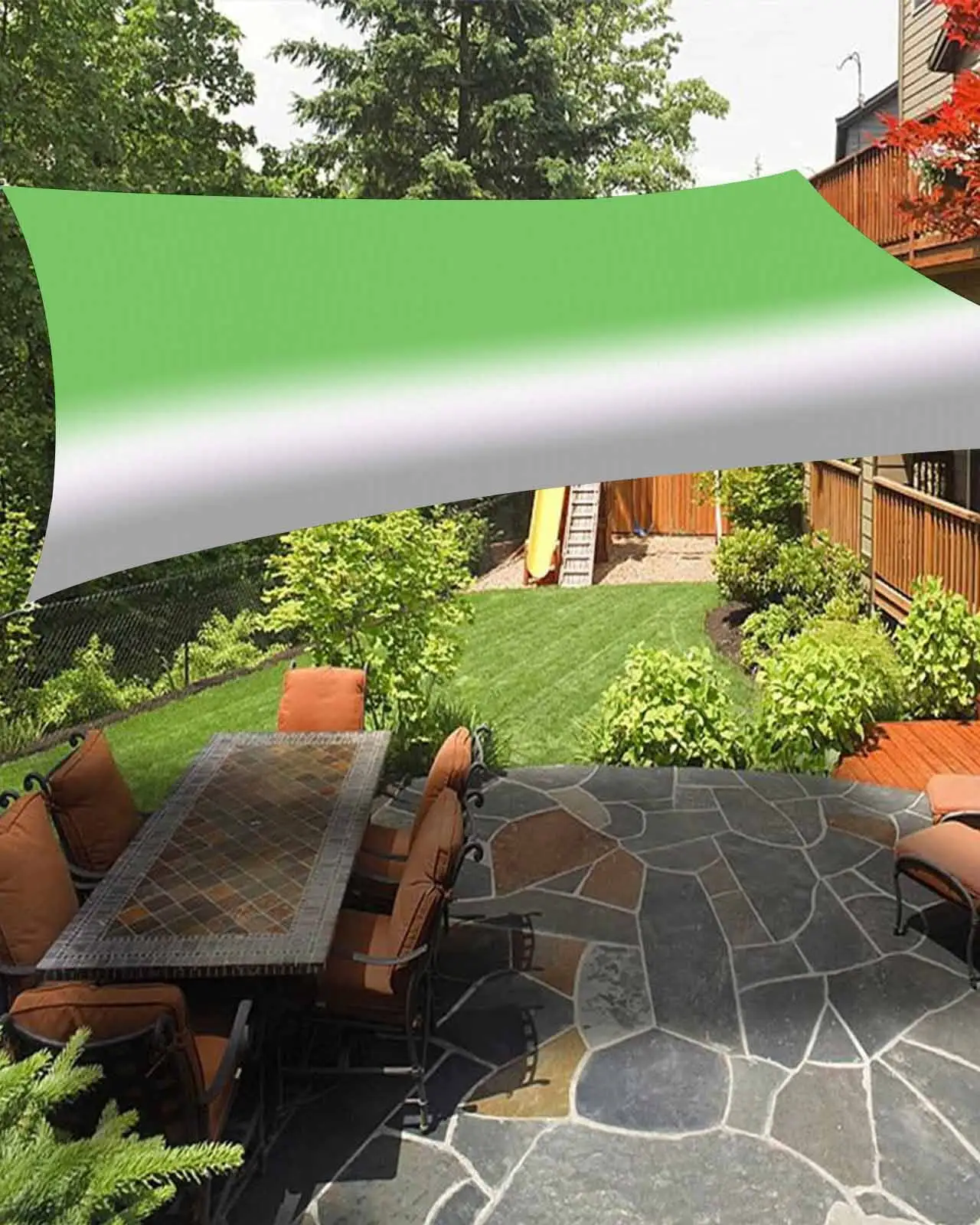 Sun Shade Sail 6.5x10Ft Gradient Color Green to Greyish White Uv Block Sunshade Canopy Outdoor Shade Cover Rectangle Shade Cloth For Patio Garden Yard Deck Pergola