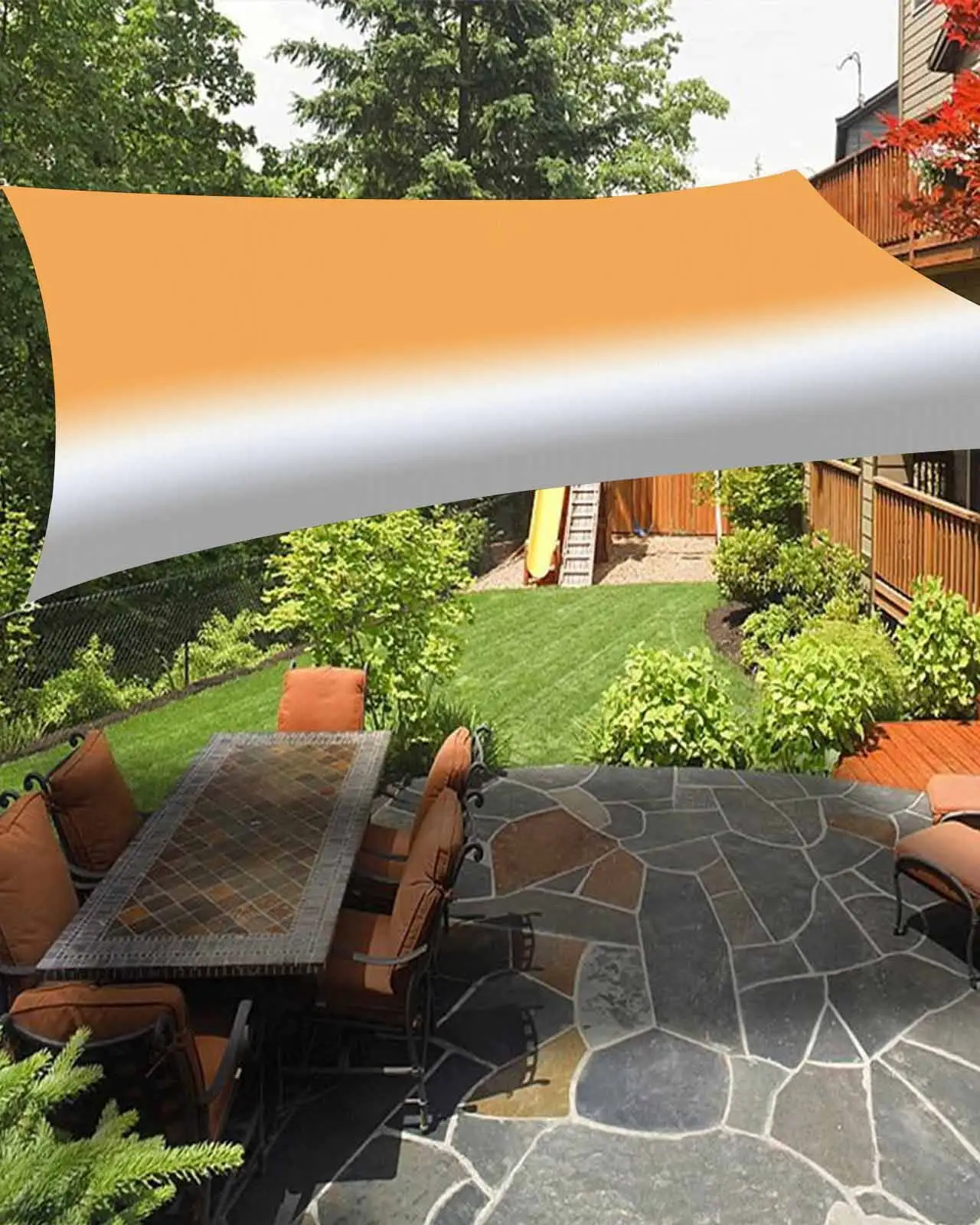 Sun Shade Sail 6.5x10Ft Gradient Orange and White Grayish Uv Block Sunshade Canopy Outdoor Shade Cover Rectangle Shade Cloth For Patio Garden Yard Deck Pergola