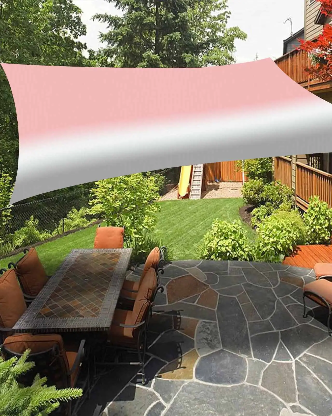 Sun Shade Sail 6.5x10Ft Ombre Gray and Pink Gradient Uv Block Sunshade Canopy Outdoor Shade Cover Rectangle Shade Cloth For Patio Garden Yard Deck Pergola