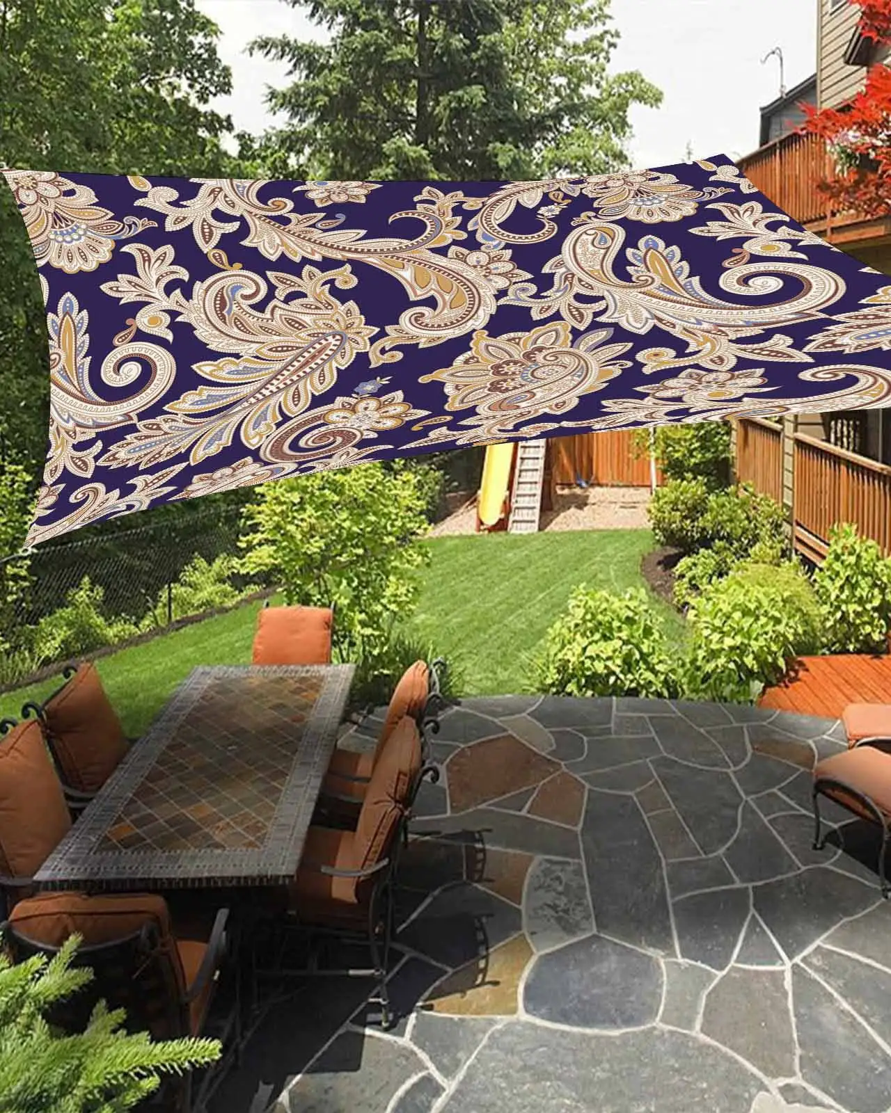 Sun Shade Sail 6.5x10Ft Paisley Pattern Purple Bohemian Style Uv Block Sunshade Canopy Outdoor Shade Cover Rectangle Shade Cloth For Patio Garden Yard Deck Pergola