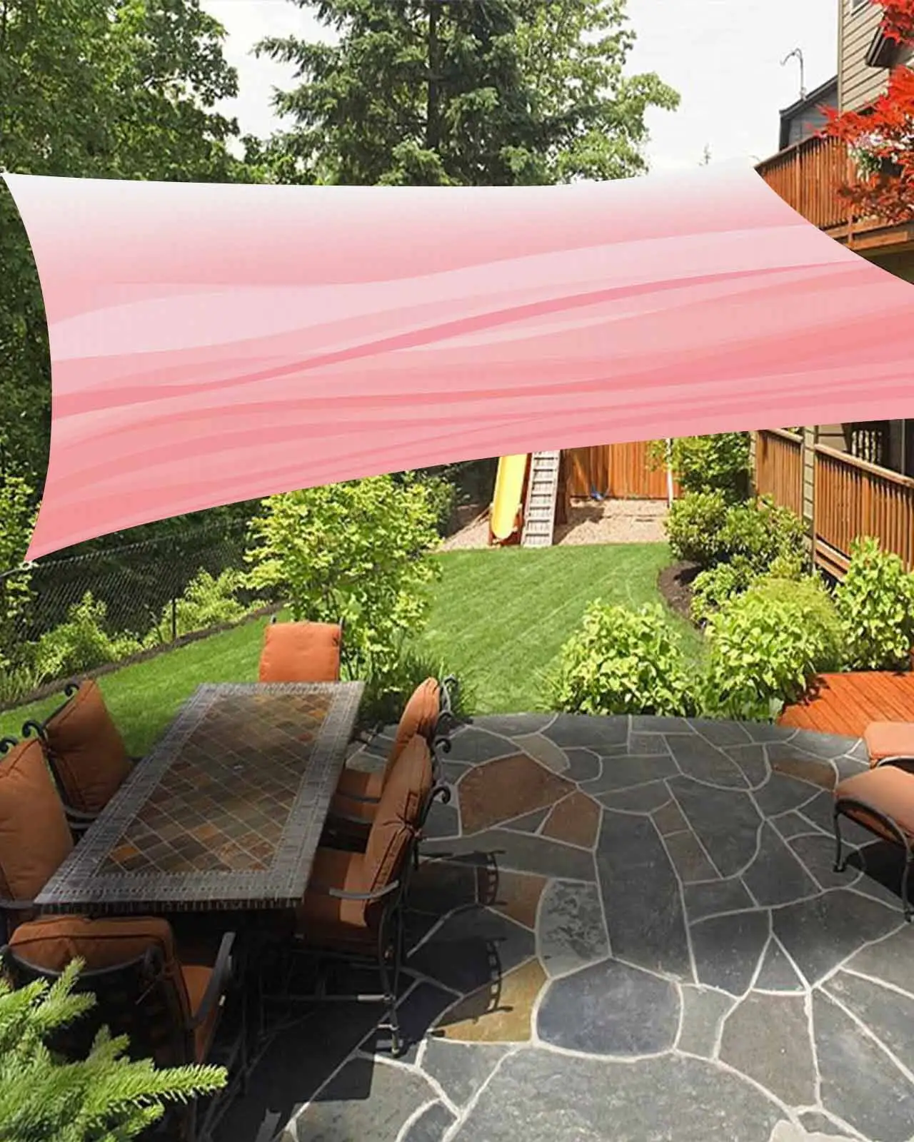 Sun Shade Sail 6.5x10Ft Pink Ombre Ocean Wave Gradient Uv Block Sunshade Canopy Outdoor Shade Cover Rectangle Shade Cloth For Patio Garden Yard Deck Pergola