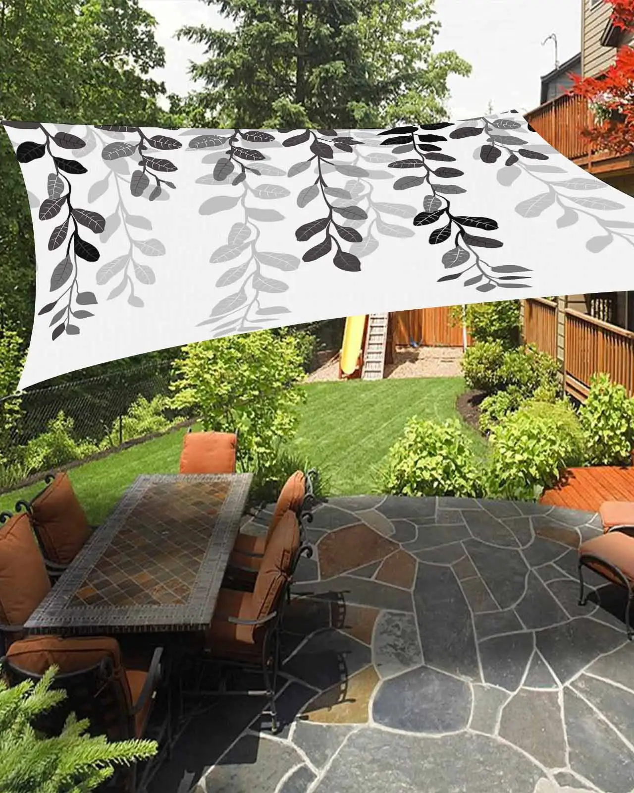 Sun Shade Sail 6.5x10Ft Plants Gradient Grey Leaves Farmhouse Style Uv Block Sunshade Canopy Outdoor Shade Cover Rectangle Shade Cloth For Patio Garden Yard Deck Pergola