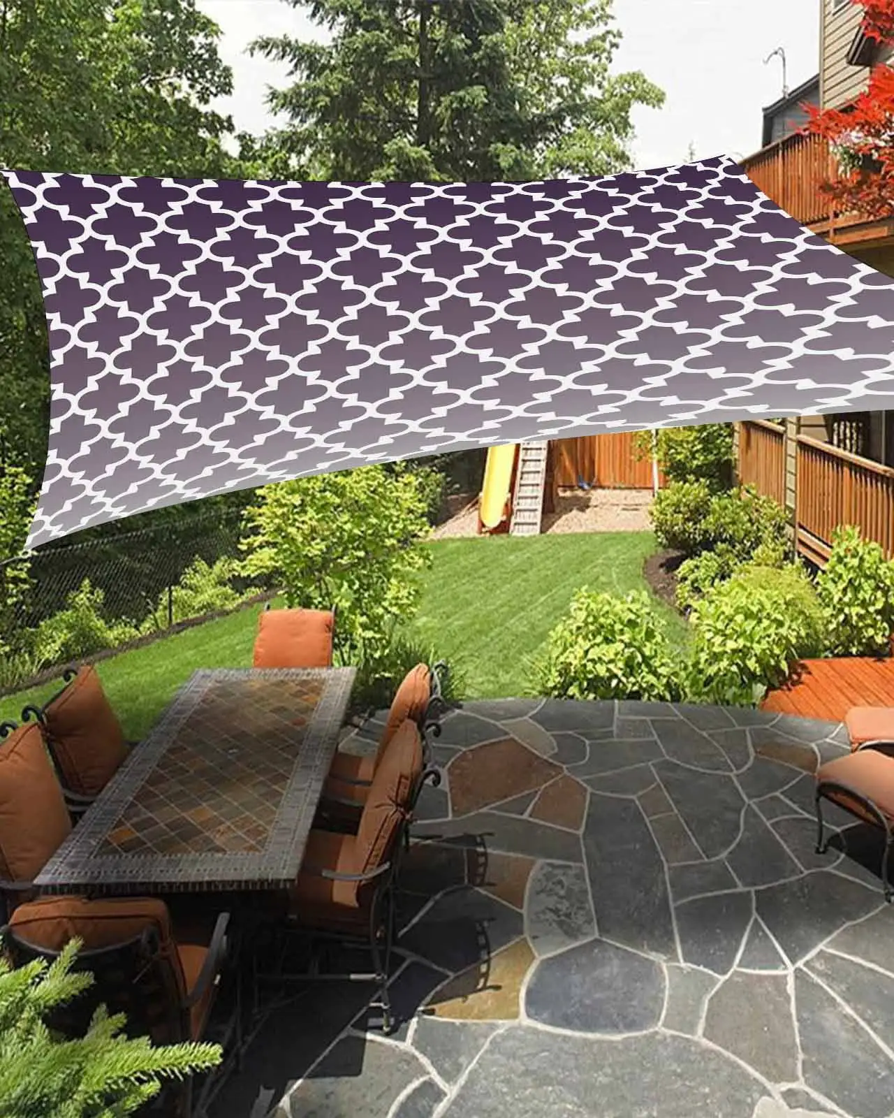 Sun Shade Sail 6.5x10Ft Purple Grey Gradient Retro Morocco Pattern Uv Block Sunshade Canopy Outdoor Shade Cover Rectangle Shade Cloth For Patio Garden Yard Deck Pergola