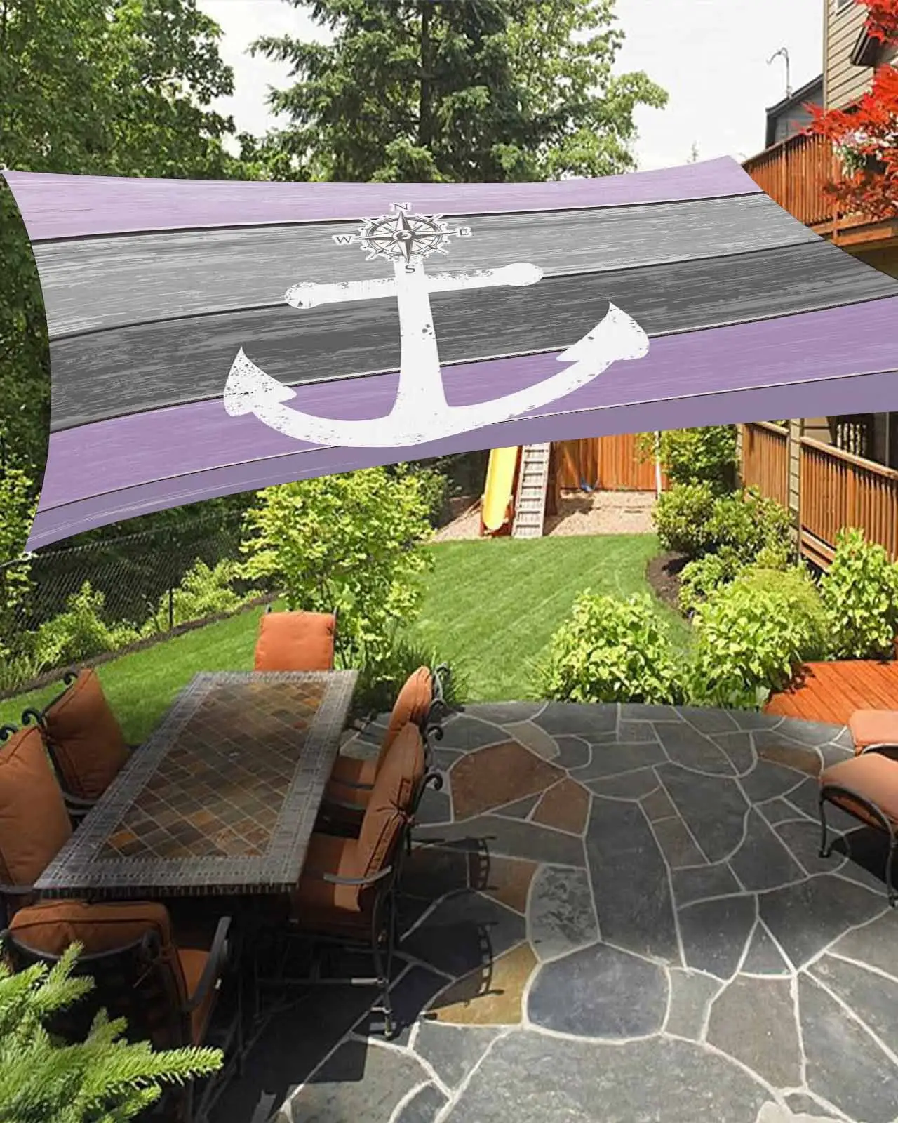 Sun Shade Sail 6.5x10Ft Purple and Grey Wood Grain Anchor Uv Block Sunshade Canopy Outdoor Shade Cover Rectangle Shade Cloth For Patio Garden Yard Deck Pergola