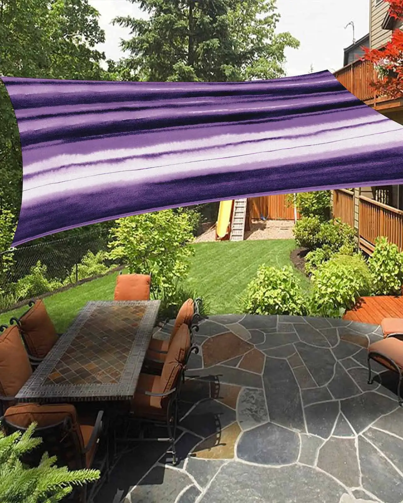 Sun Shade Sail 6.5x10Ft Purple Stripe Modern Watercolor Abstract Ombre Uv Block Sunshade Canopy Outdoor Shade Cover Rectangle Shade Cloth For Patio Garden Yard Deck Pergola