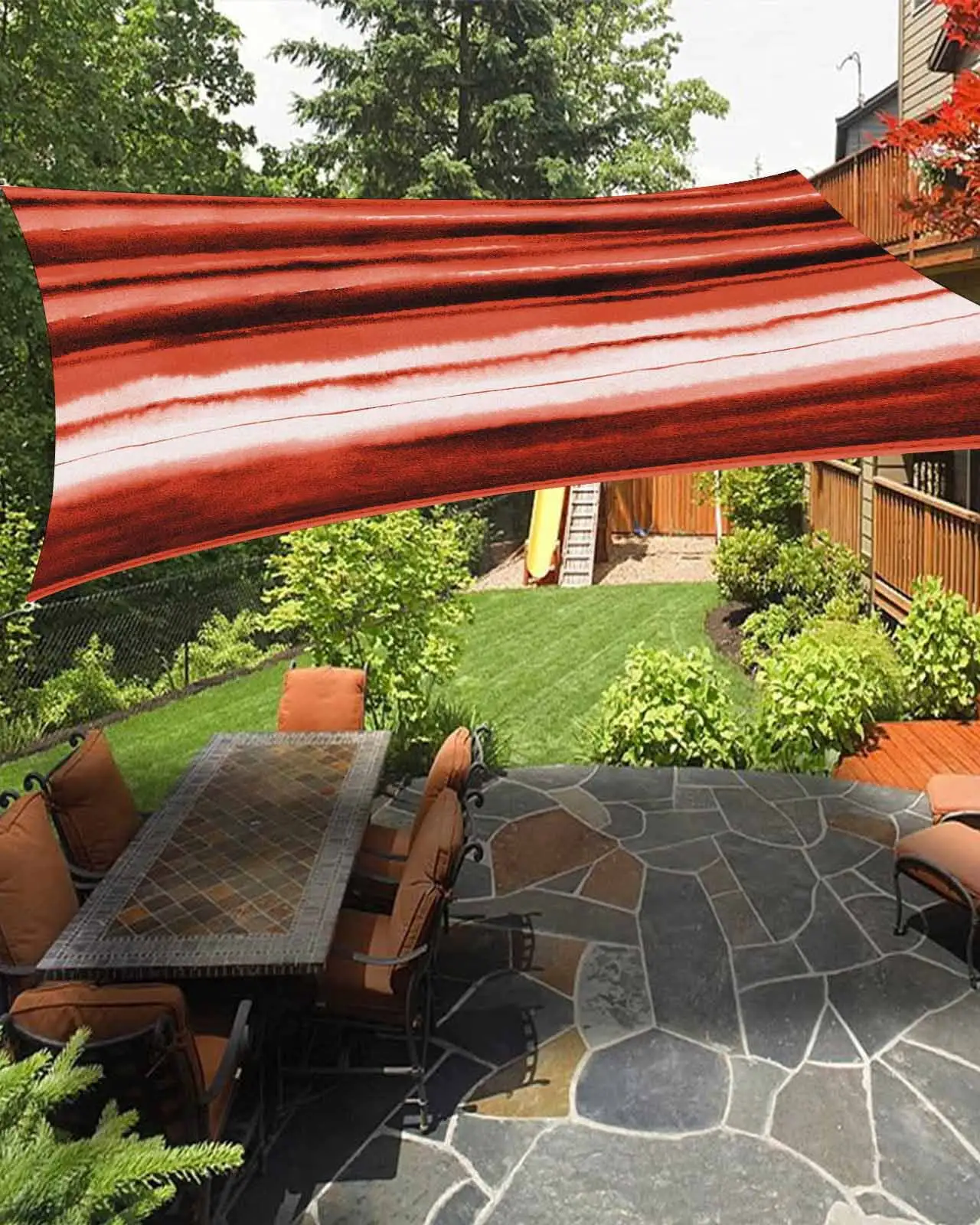 Sun Shade Sail 6.5x10Ft Red Stripe Modern Watercolor Abstract Ombre Uv Block Sunshade Canopy Outdoor Shade Cover Rectangle Shade Cloth For Patio Garden Yard Deck Pergola