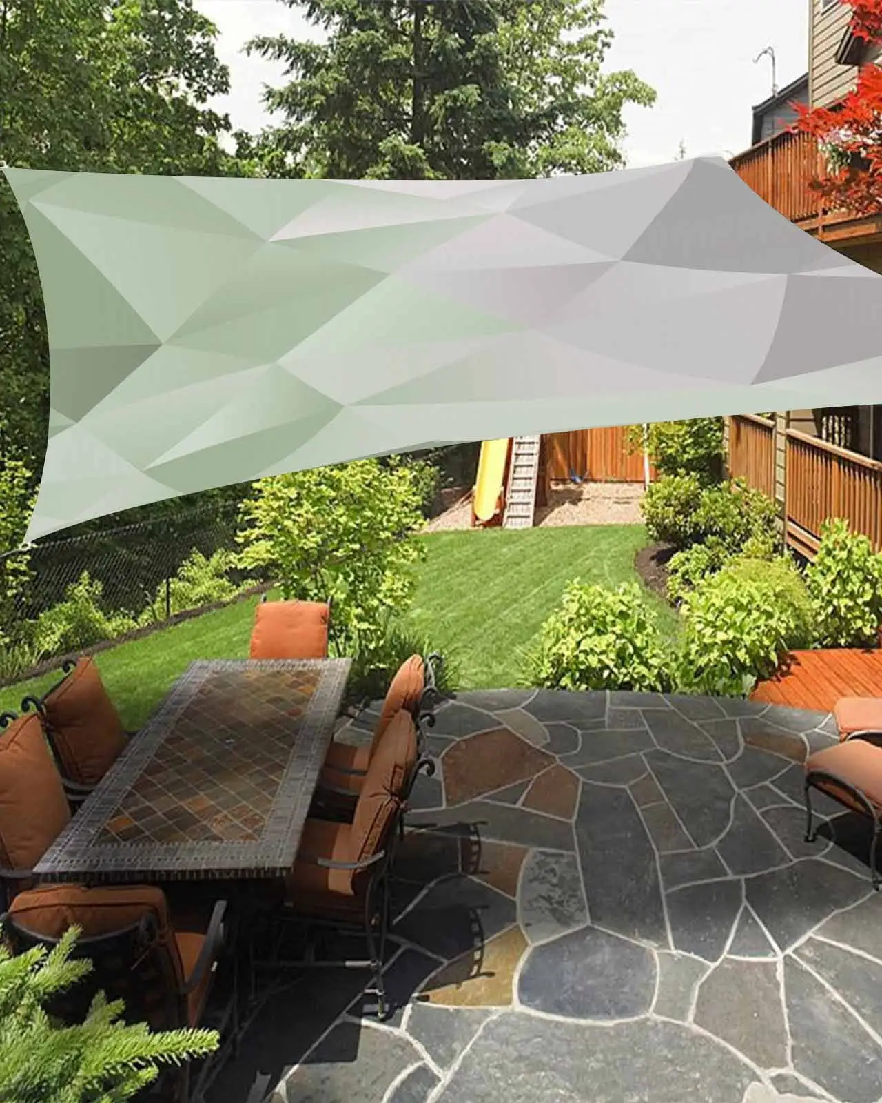 Sun Shade Sail 6.5x10Ft Sage Green and Grey Geometric Abstract 3D Art Uv Block Sunshade Canopy Outdoor Shade Cover Rectangle Shade Cloth For Patio Garden Yard Deck Pergola