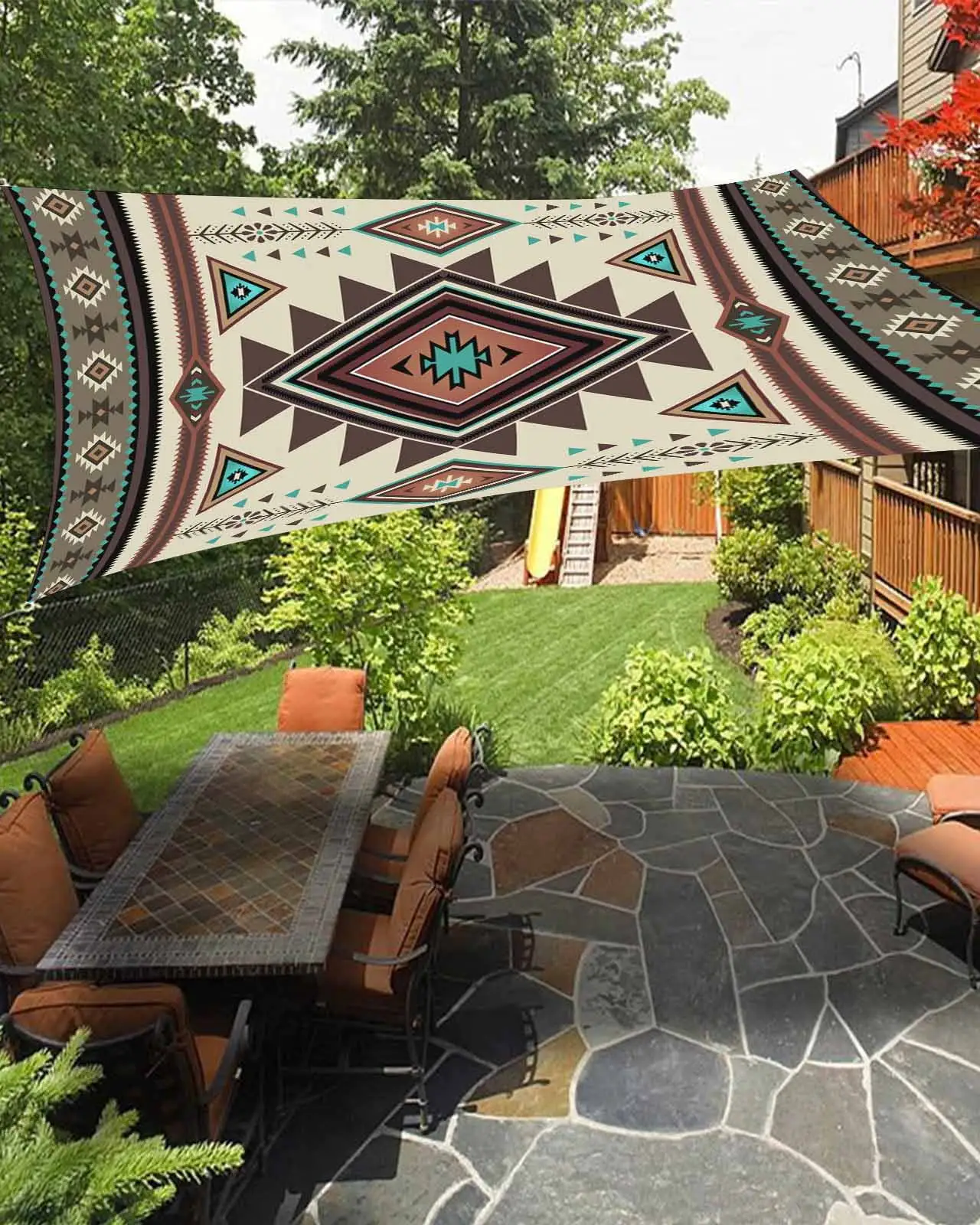 Sun Shade Sail 6.5x10Ft Southwestern Native Geometric Boho Abstract Uv Block Sunshade Canopy Outdoor Shade Cover Rectangle Shade Cloth For Patio Garden Yard Deck Pergola