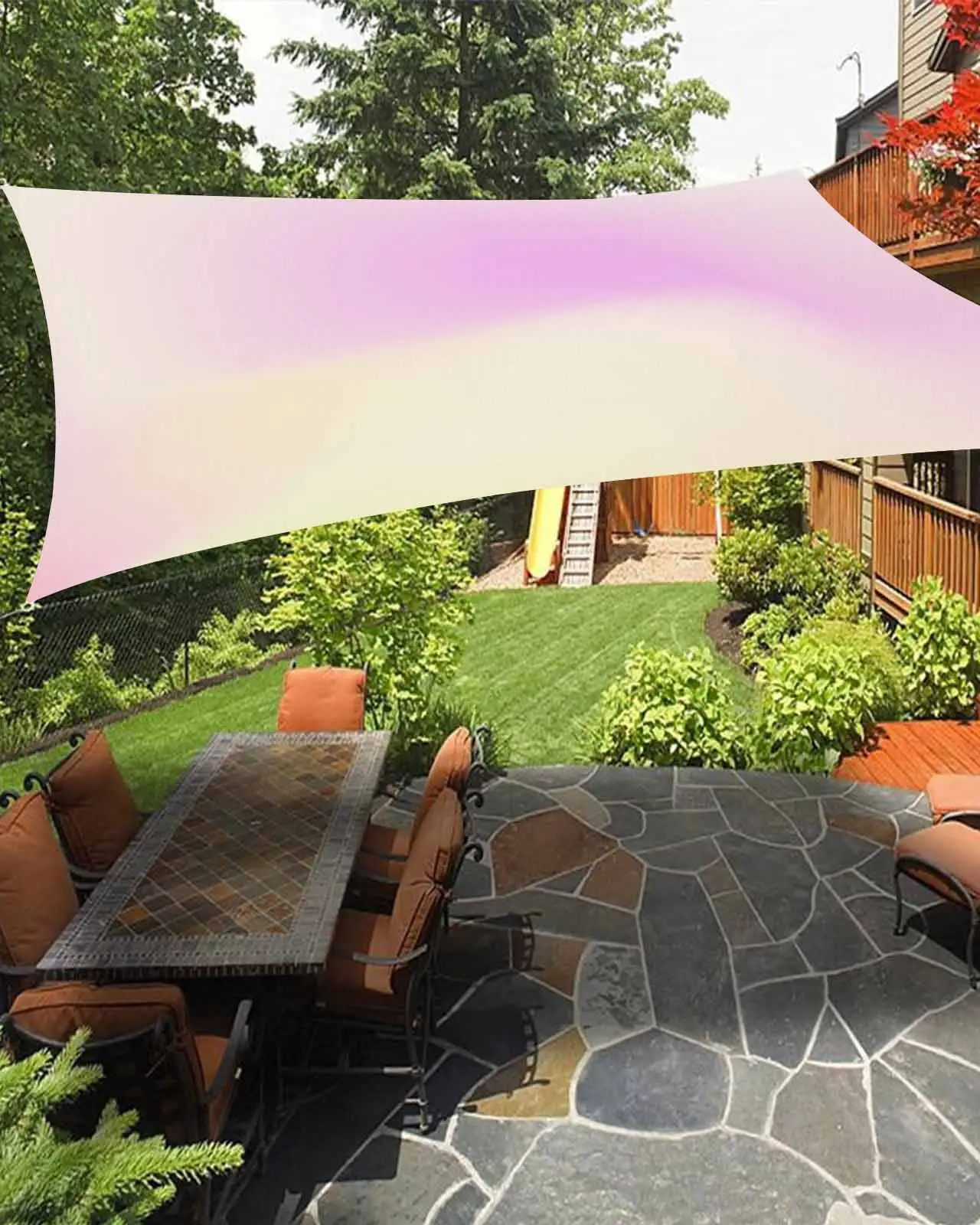 Sun Shade Sail 6.5x10Ft Spring Pink Yellow Colorful Gradient Texture Uv Block Sunshade Canopy Outdoor Shade Cover Rectangle Shade Cloth For Patio Garden Yard Deck Pergola