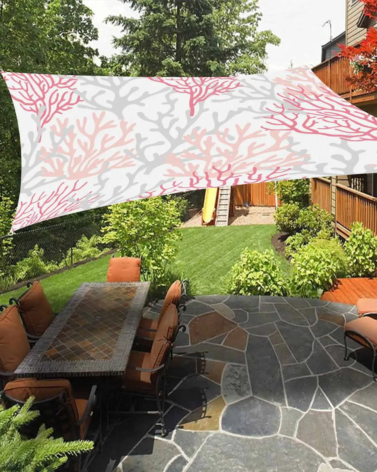 Sun Shade Sail 6.5x10Ft Summer Ocean Pink and Gray Coral Uv Block Sunshade Canopy Outdoor Shade Cover Rectangle Shade Cloth For Patio Garden Yard Deck Pergola