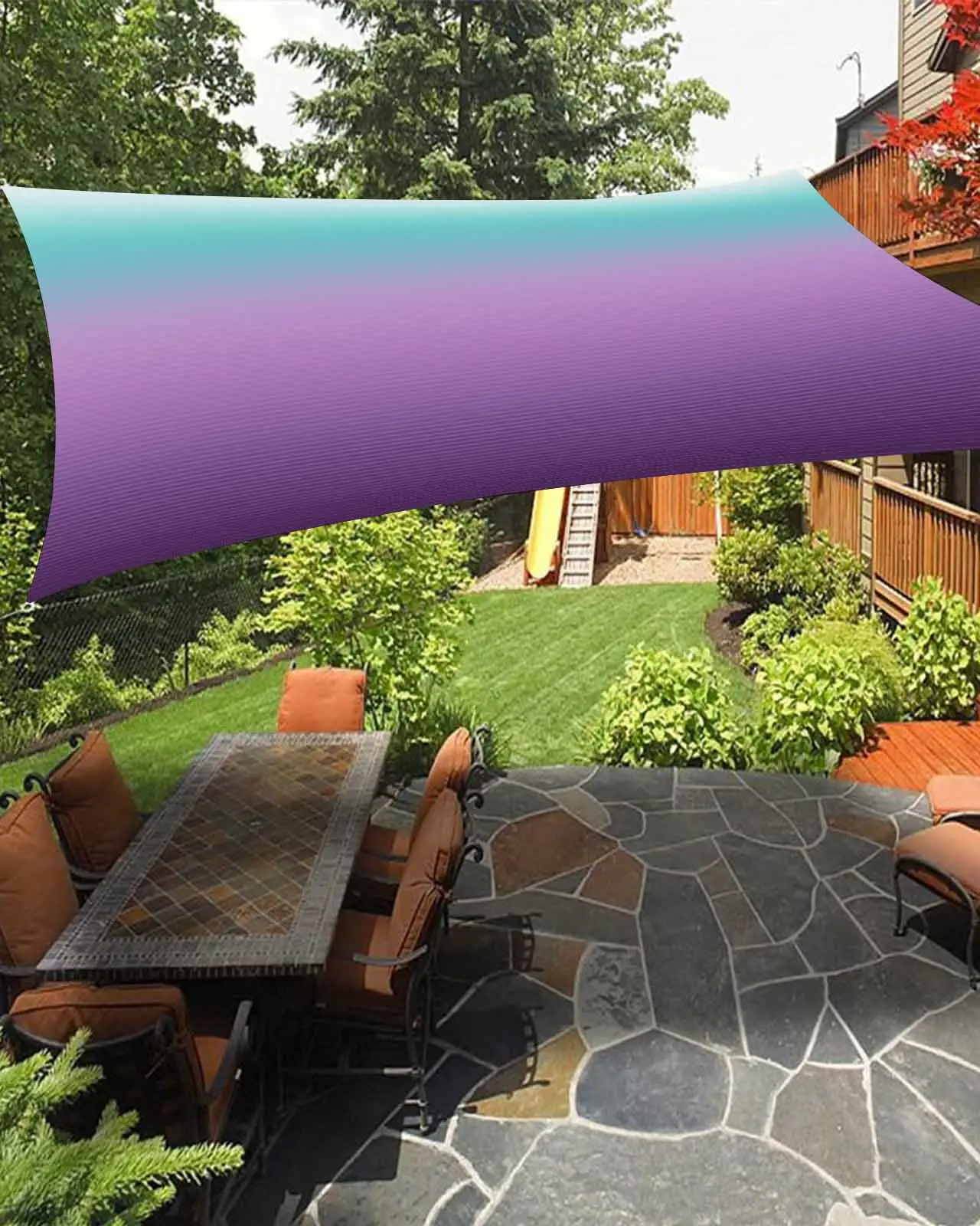 Sun Shade Sail 6.5x10Ft Turquoise Purple Stripe Gradient Uv Block Sunshade Canopy Outdoor Shade Cover Rectangle Shade Cloth For Patio Garden Yard Deck Pergola