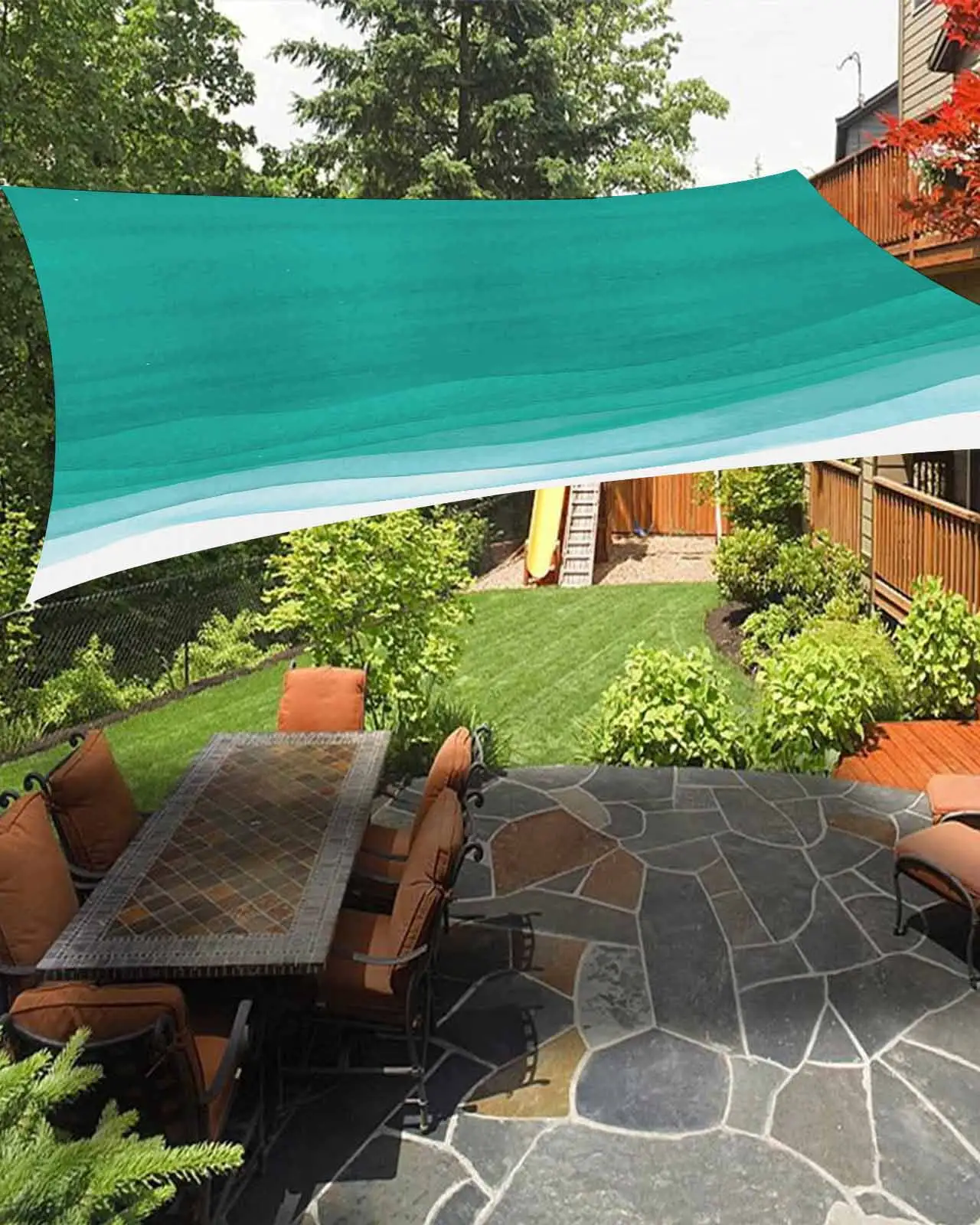 Sun Shade Sail 6.5x10Ft Watercolor Turquoise and White Gradient Uv Block Sunshade Canopy Outdoor Shade Cover Rectangle Shade Cloth For Patio Garden Yard Deck Pergola