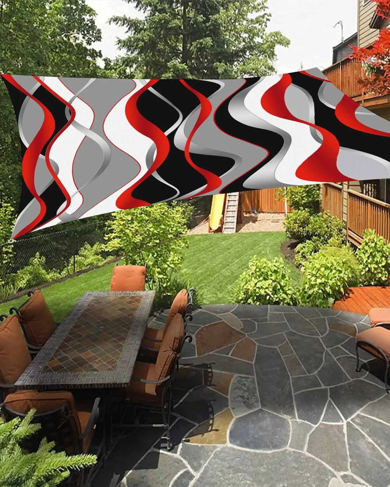 Sun Shade Sail 8x10Ft 3D Abstract Red Gradient Lines Uv Block Sunshade Canopy Outdoor Shade Cover Rectangle Shade Cloth For Patio Garden Yard Deck Pergola