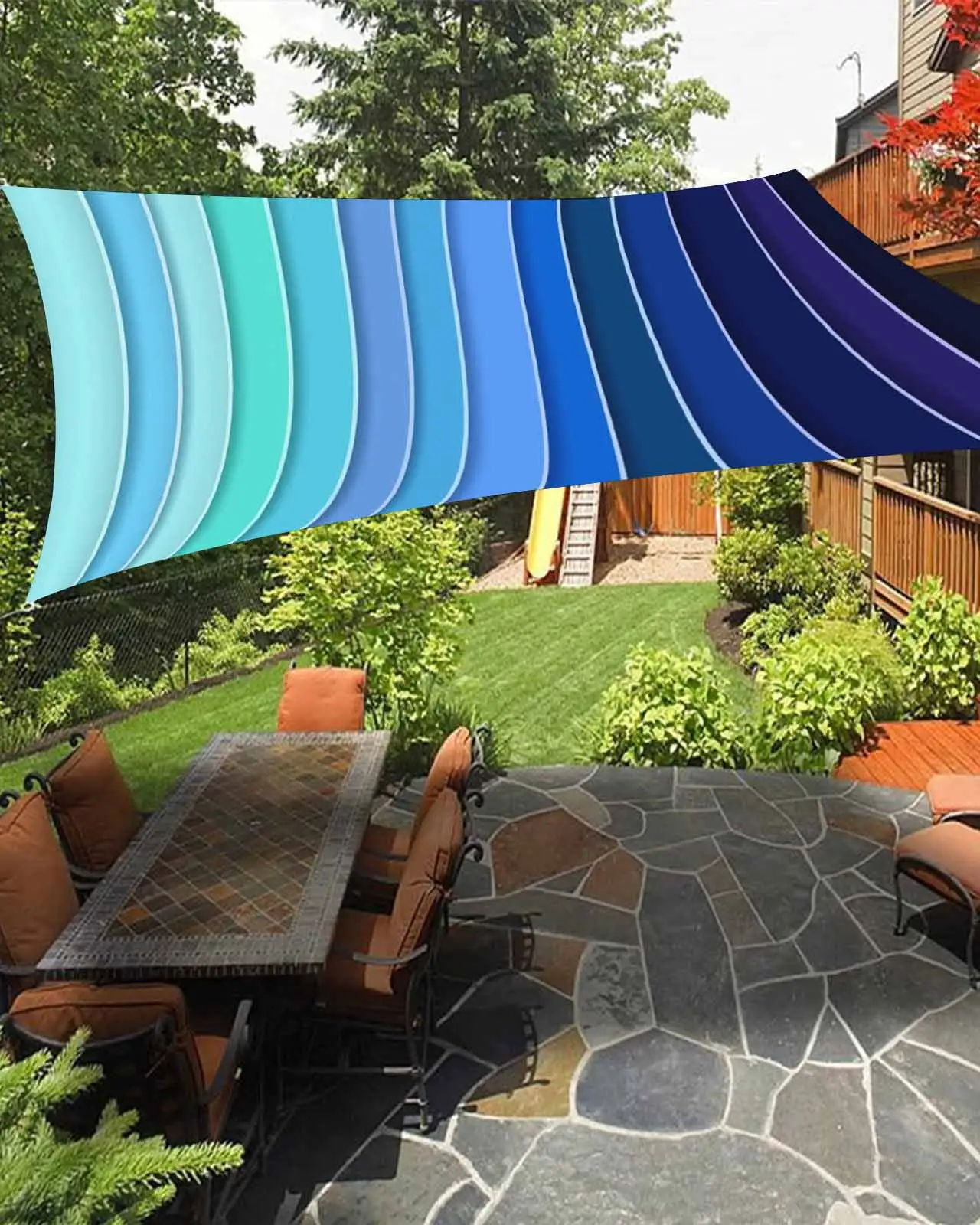 Sun Shade Sail 8x10Ft Blue Gradient Stripes Texture Uv Block Sunshade Canopy Outdoor Shade Cover Rectangle Shade Cloth For Patio Garden Yard Deck Pergola