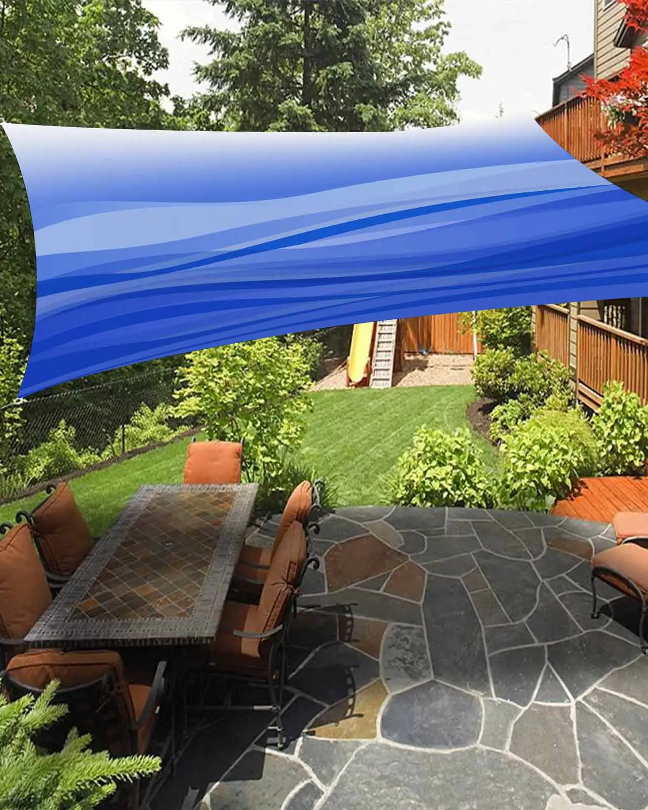 Sun Shade Sail 8x10Ft Blue Ombre Ocean Wave Gradient Uv Block Sunshade Canopy Outdoor Shade Cover Rectangle Shade Cloth For Patio Garden Yard Deck Pergola