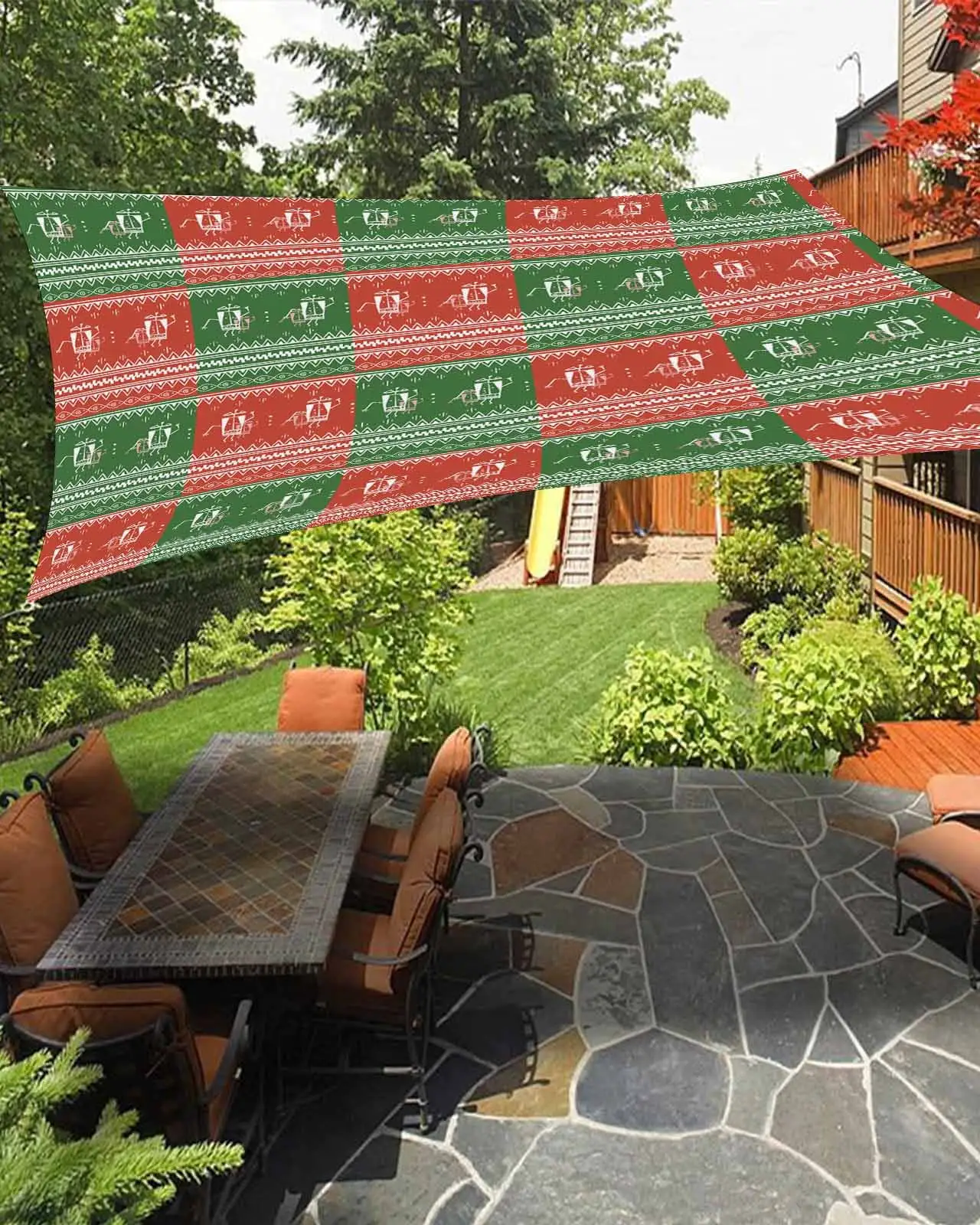 Sun Shade Sail 8x10Ft Bohemian Art Ethnic Symbols Stripes Green Orange Texture Uv Block Sunshade Canopy Outdoor Shade Cover Rectangle Shade Cloth For Patio Garden Yard Deck Pergola