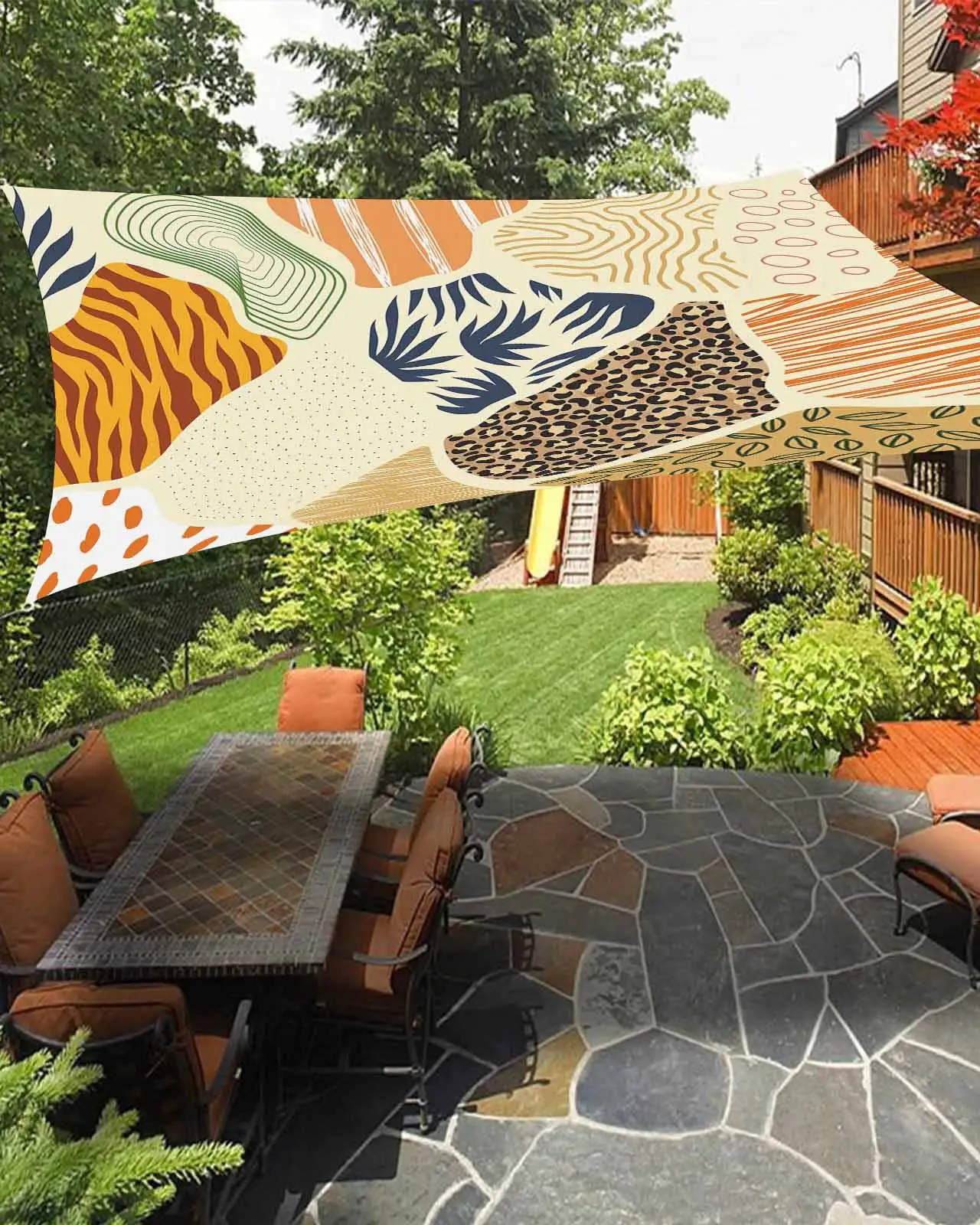 Sun Shade Sail 8x10Ft Bohemian Leopard Tiger Stripes Abstract Leaves Uv Block Sunshade Canopy Outdoor Shade Cover Rectangle Shade Cloth For Patio Garden Yard Deck Pergola