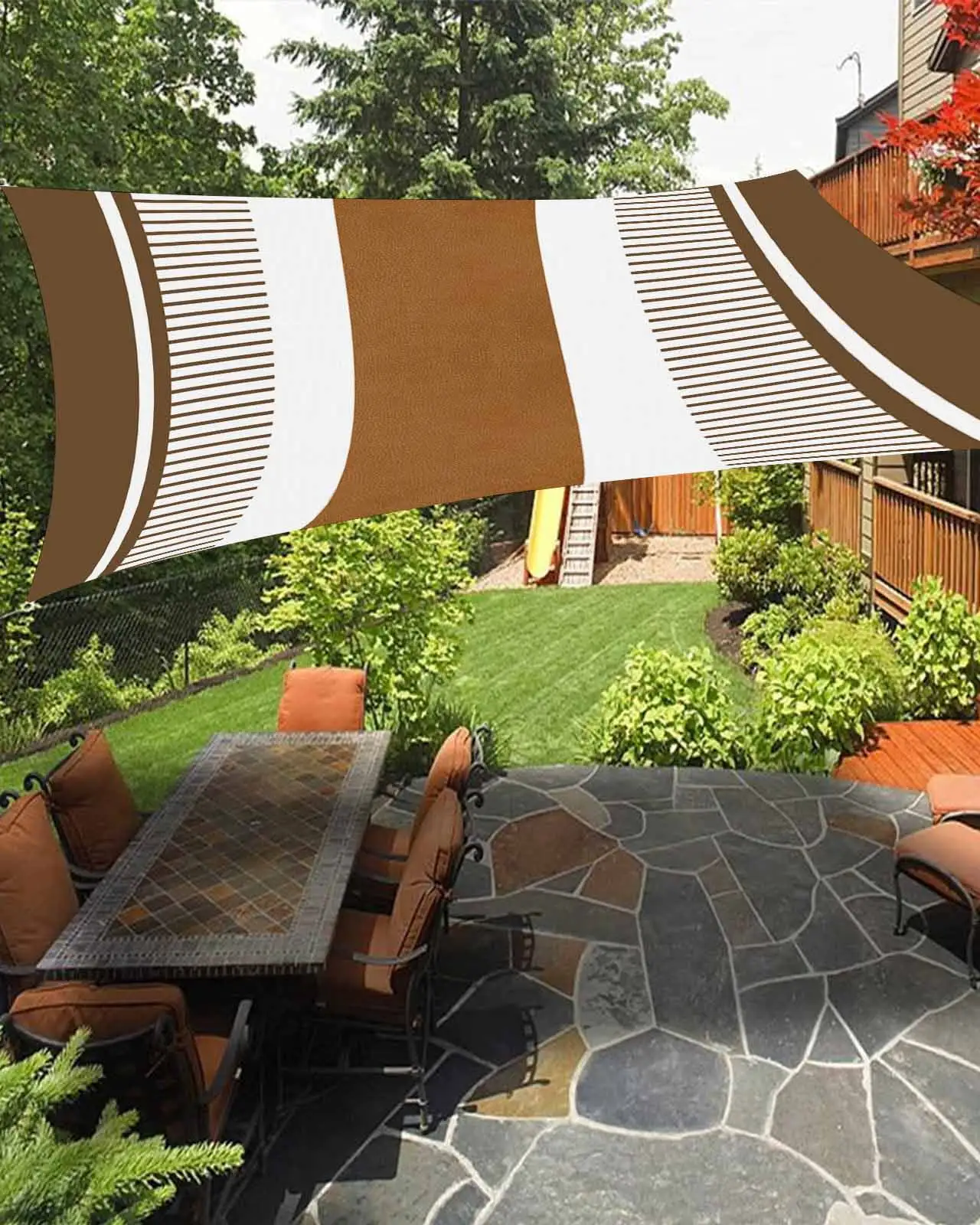 Sun Shade Sail 8x10Ft Boho Brown Striped Tribal Farmhouse Style Uv Block Sunshade Canopy Outdoor Shade Cover Rectangle Shade Cloth For Patio Garden Yard Deck Pergola