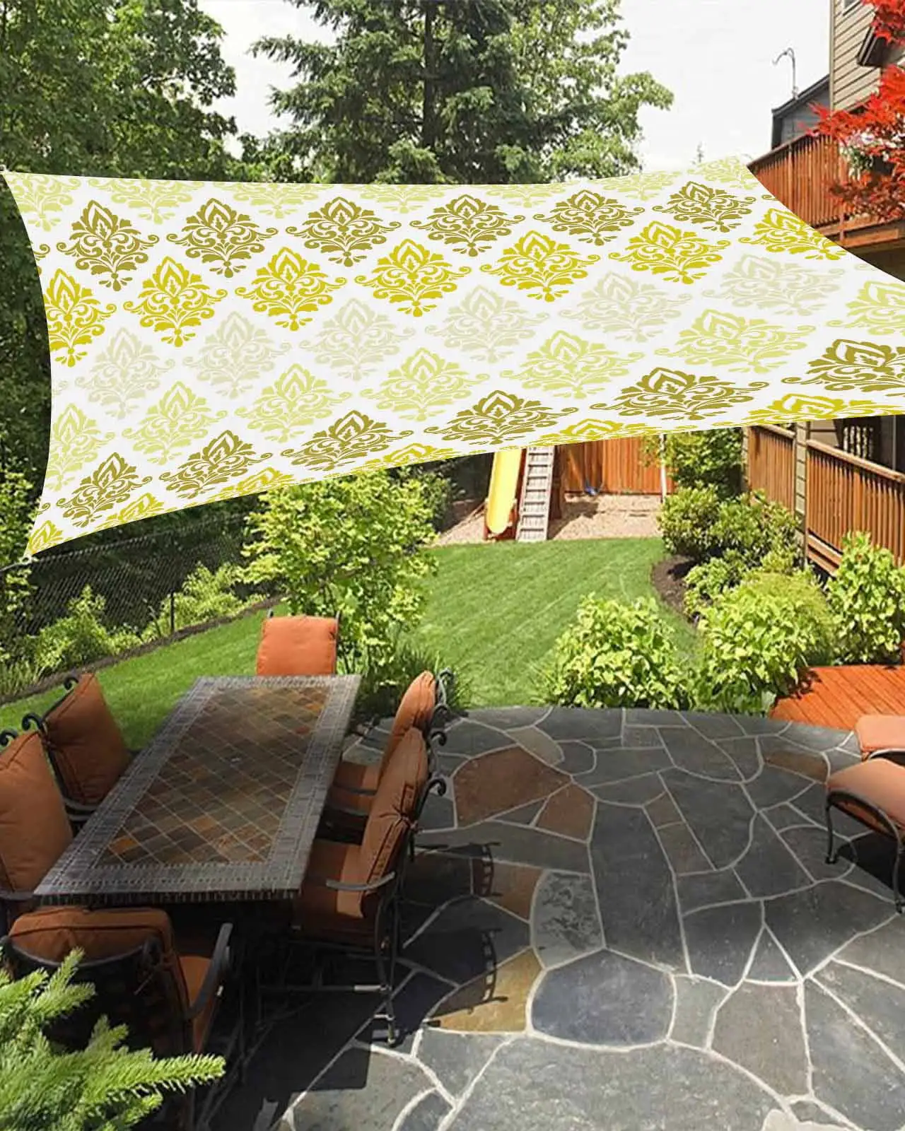 Sun Shade Sail 8x10Ft Luxury Boho Yellow Flowers Gradient Pattern Uv Block Sunshade Canopy Outdoor Shade Cover Rectangle Shade Cloth For Patio Garden Yard Deck Pergola