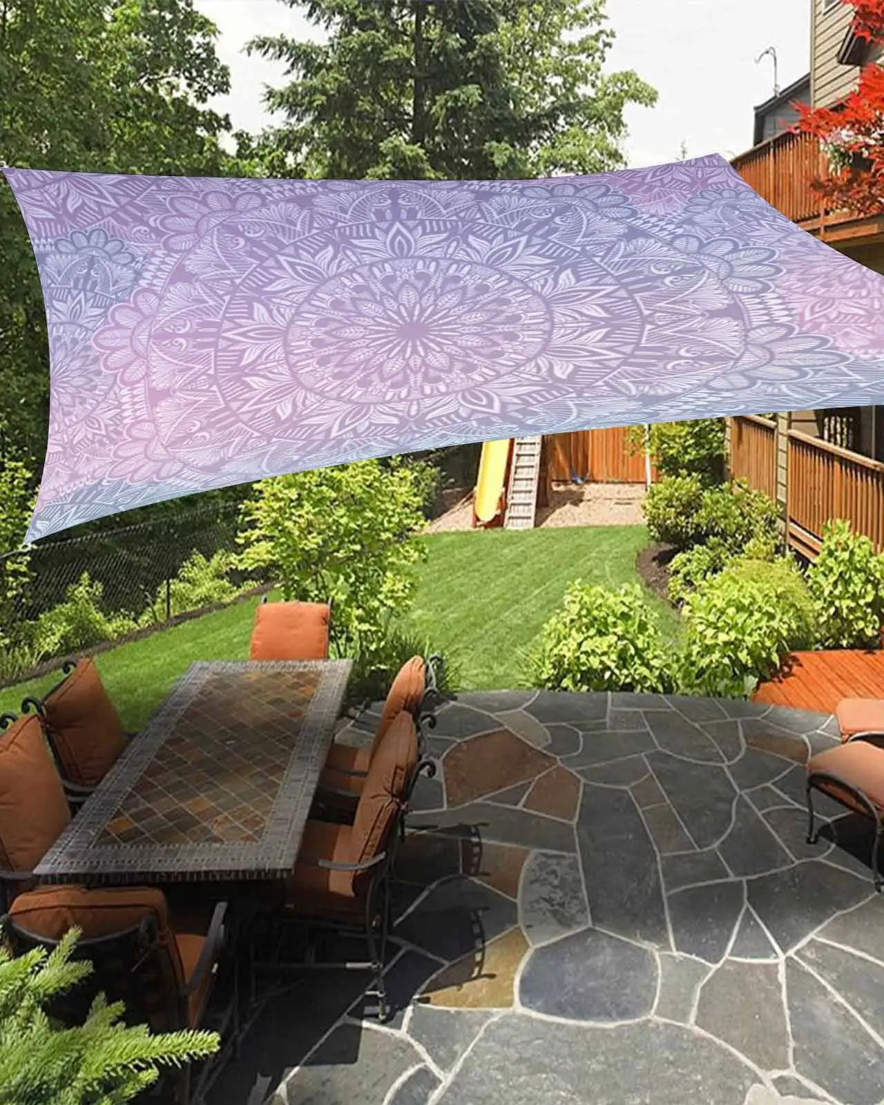 Sun Shade Sail 8x10Ft Mandala Flower Purple Gradient Pattern Uv Block Sunshade Canopy Outdoor Shade Cover Rectangle Shade Cloth For Patio Garden Yard Deck Pergola