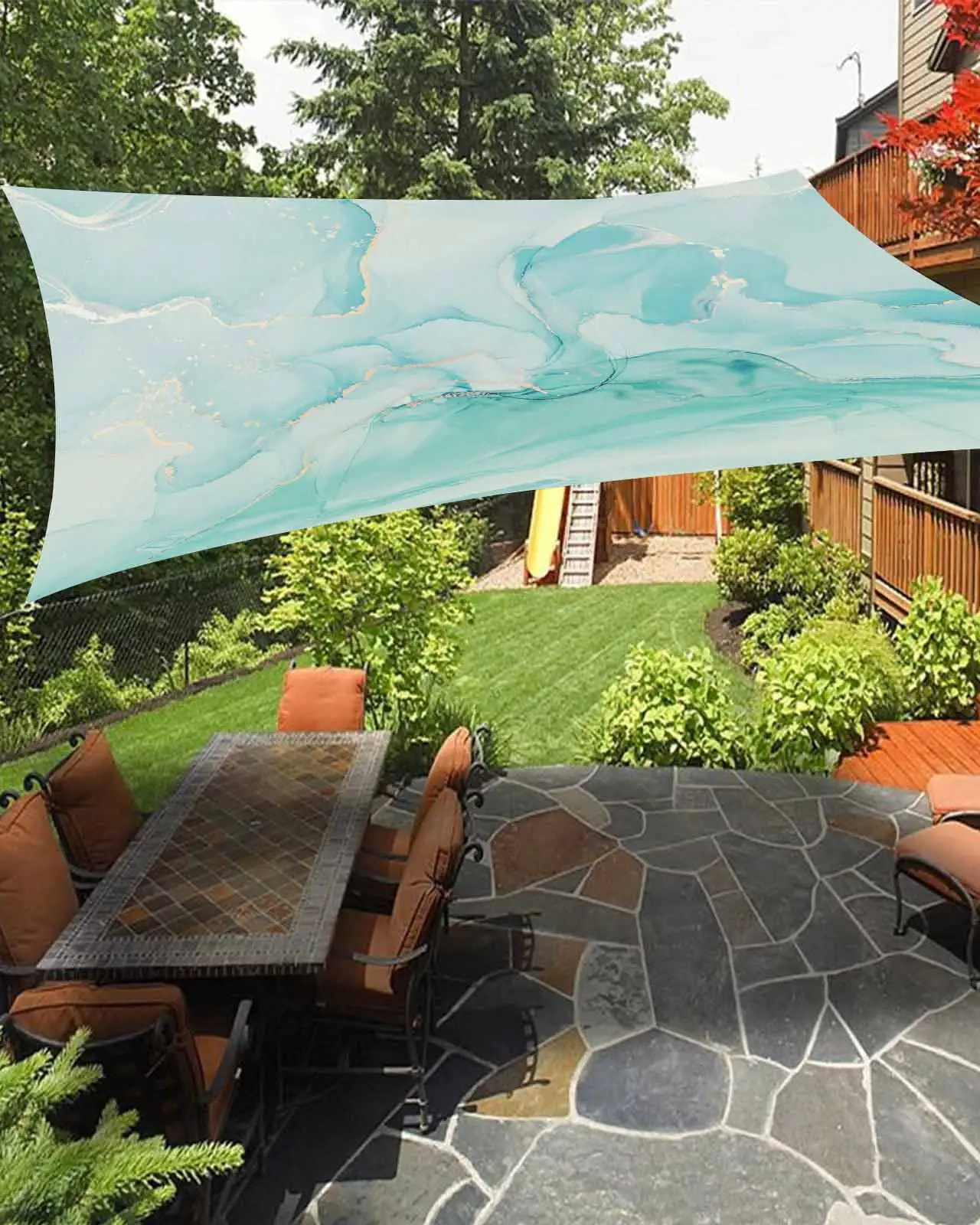 Sun Shade Sail 8x10Ft Minimalist Marble Pattern Teal Uv Block Sunshade Canopy Outdoor Shade Cover Rectangle Shade Cloth For Patio Garden Yard Deck Pergola