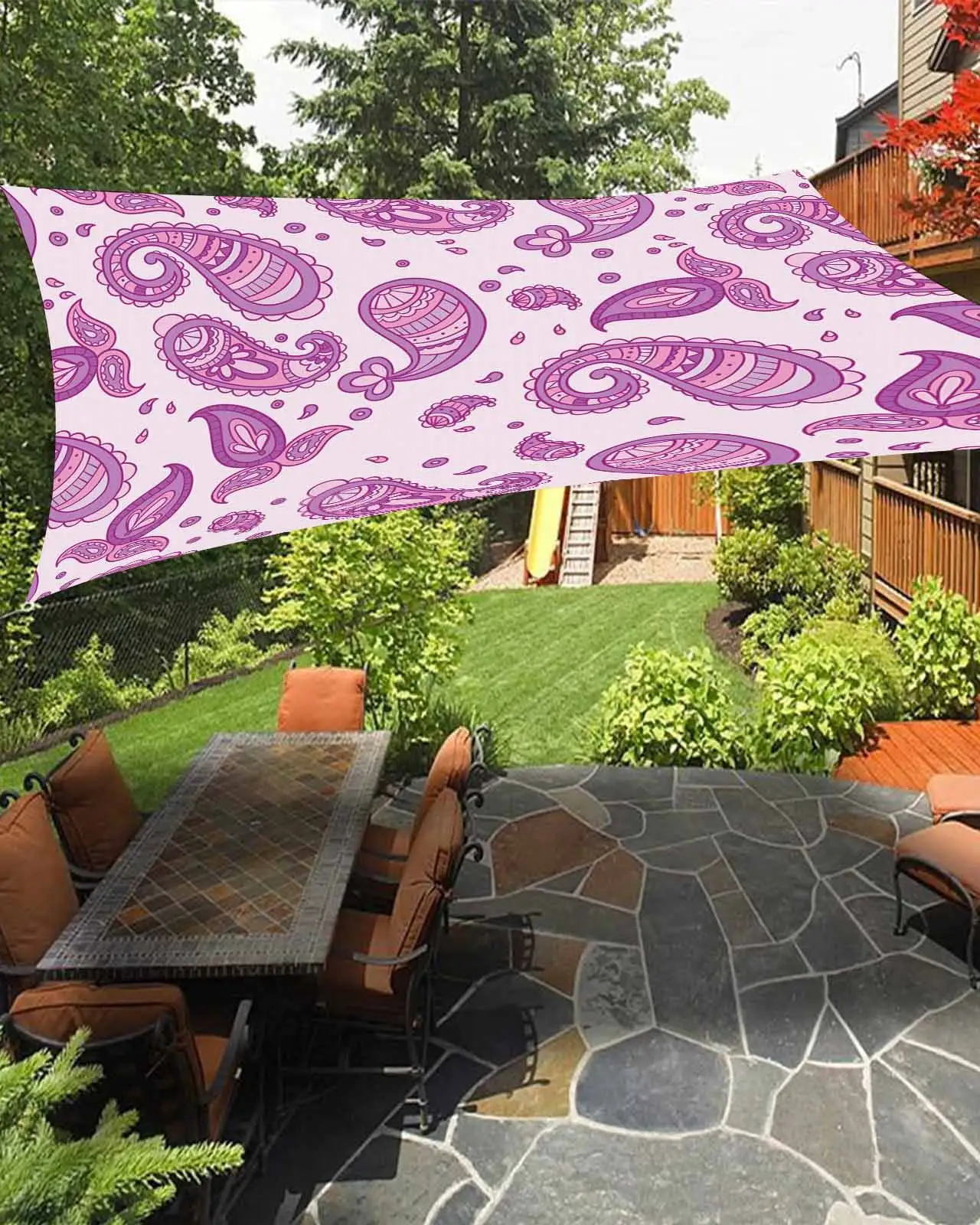 Sun Shade Sail 8x10Ft Paisley Pattern Pink Purple Bohemian Style Uv Block Sunshade Canopy Outdoor Shade Cover Rectangle Shade Cloth For Patio Garden Yard Deck Pergola