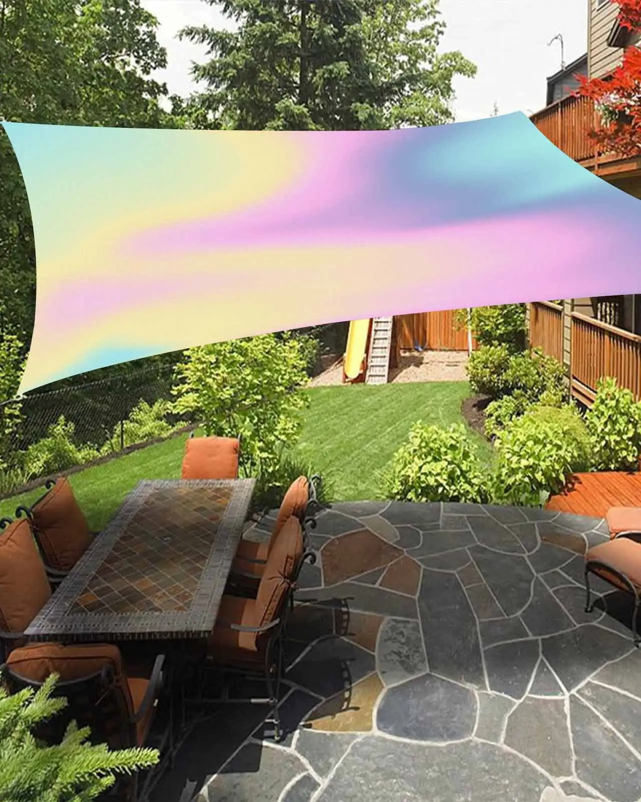 Sun Shade Sail 8x10Ft Pink Purple Yellow Teal Gradient Fantasy Uv Block Sunshade Canopy Outdoor Shade Cover Rectangle Shade Cloth For Patio Garden Yard Deck Pergola