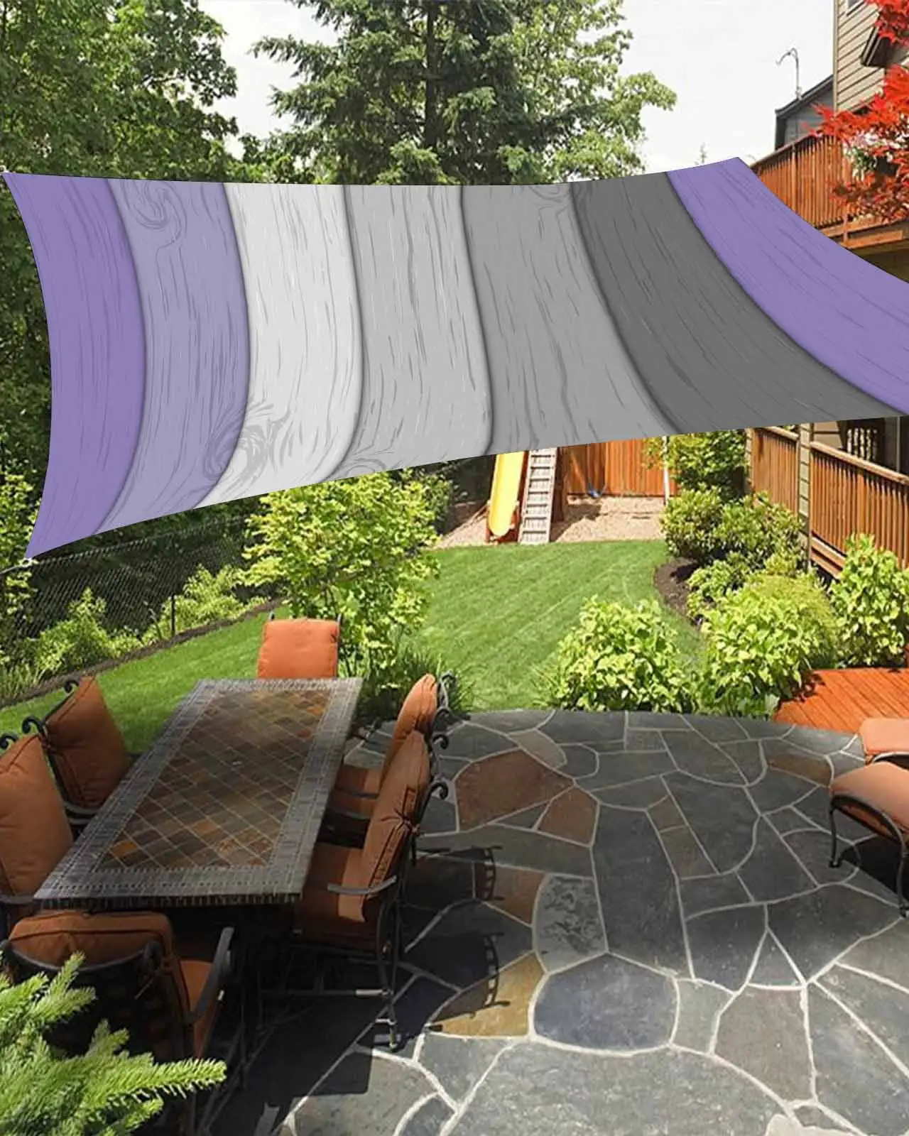 Sun Shade Sail 8x10Ft Retro Farmhouse Purple and Brown Ombre Wood Grain Uv Block Sunshade Canopy Outdoor Shade Cover Rectangle Shade Cloth For Patio Garden Yard Deck Pergola