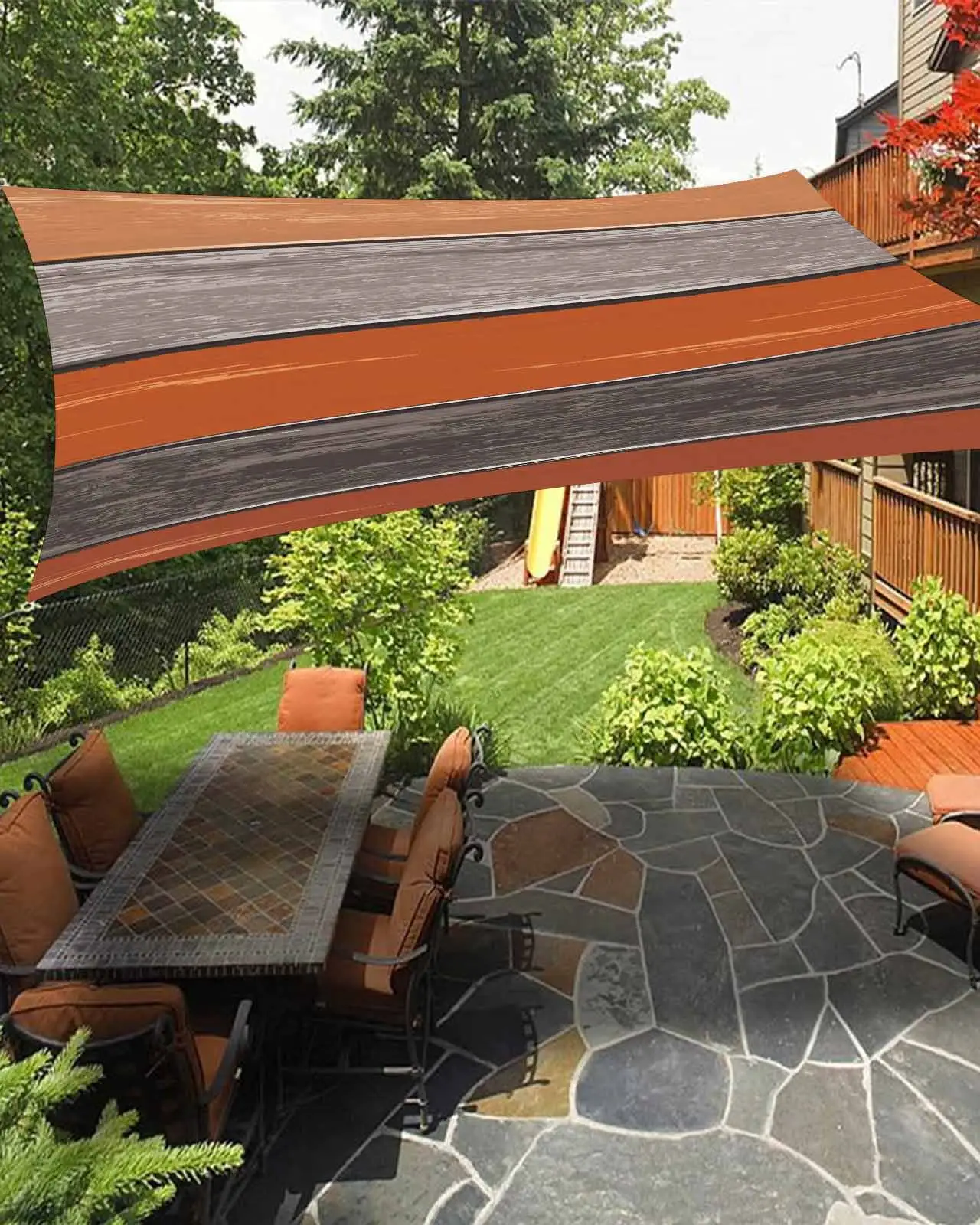 Sun Shade Sail 8x10Ft Rustic Farm Wood Orange Grey Brown Uv Block Sunshade Canopy Outdoor Shade Cover Rectangle Shade Cloth For Patio Garden Yard Deck Pergola