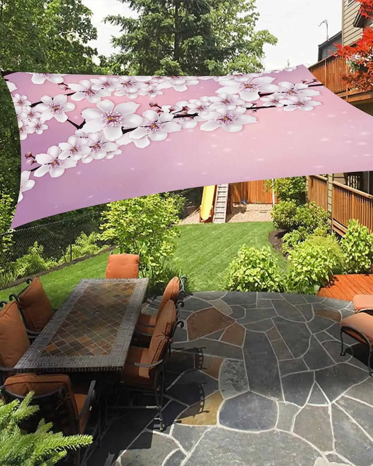 Sun Shade Sail 8x10Ft Spring Cherry Blossoms Blooming on the Branch Pink Uv Block Sunshade Canopy Outdoor Shade Cover Rectangle Shade Cloth For Patio Garden Yard Deck Pergola