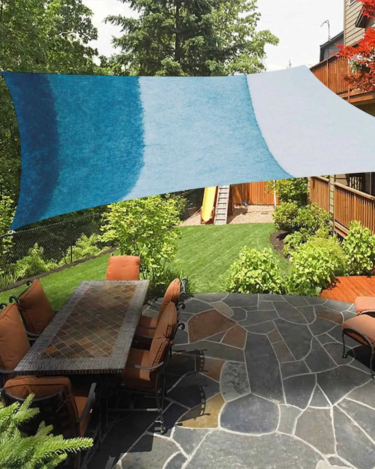 Sun Shade Sail 8x10Ft Summer Ocean Beach Blue Wave Gradient Uv Block Sunshade Canopy Outdoor Shade Cover Rectangle Shade Cloth For Patio Garden Yard Deck Pergola