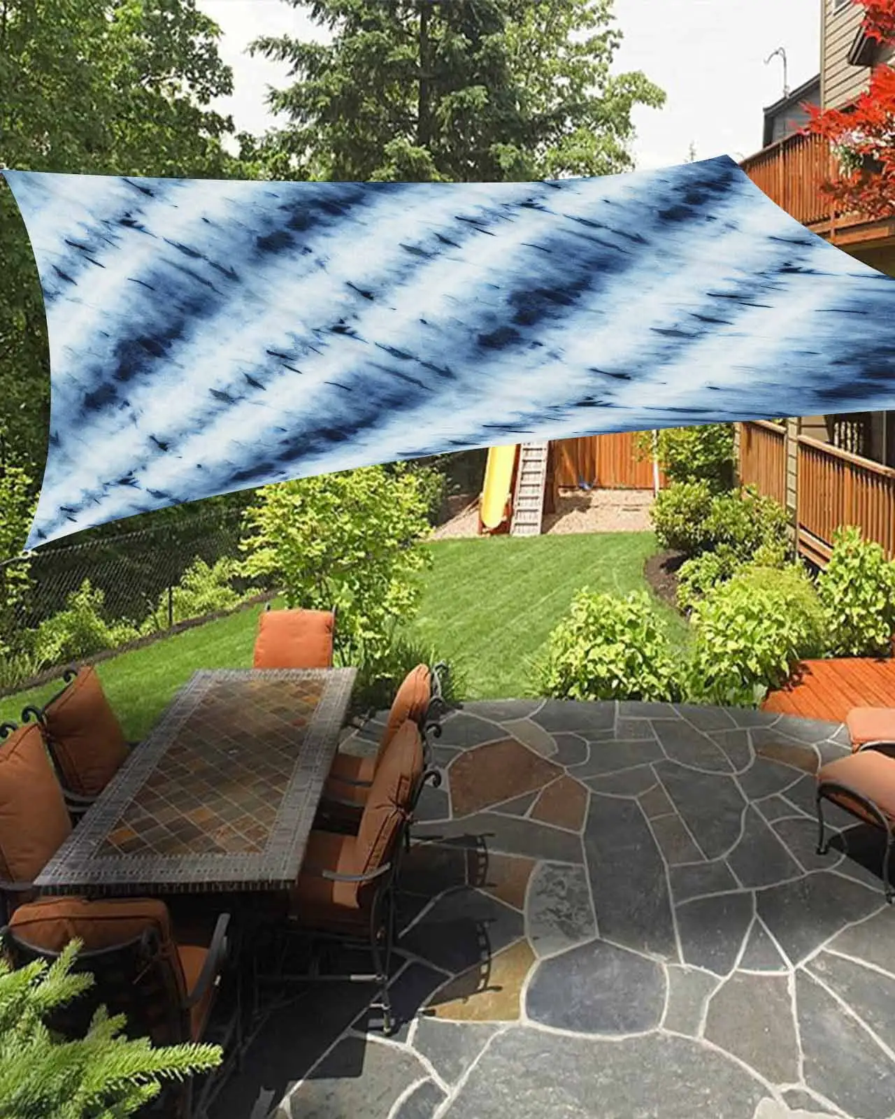 Sun Shade Sail 8x10Ft Watercolor Tie-dye Gradient Blue Uv Block Sunshade Canopy Outdoor Shade Cover Rectangle Shade Cloth For Patio Garden Yard Deck Pergola