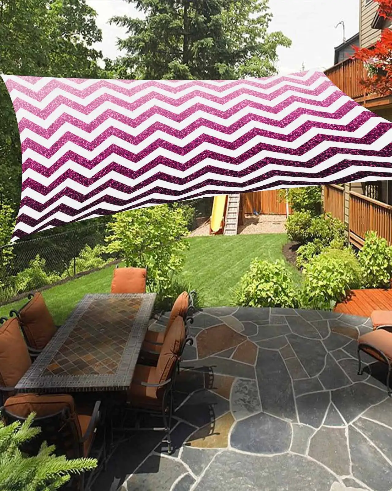 Sun Shade Sail 8x10Ft Wave Gradient Pattern Uv Block Sunshade Canopy Outdoor Shade Cover Rectangle Shade Cloth For Patio Garden Yard Deck Pergola